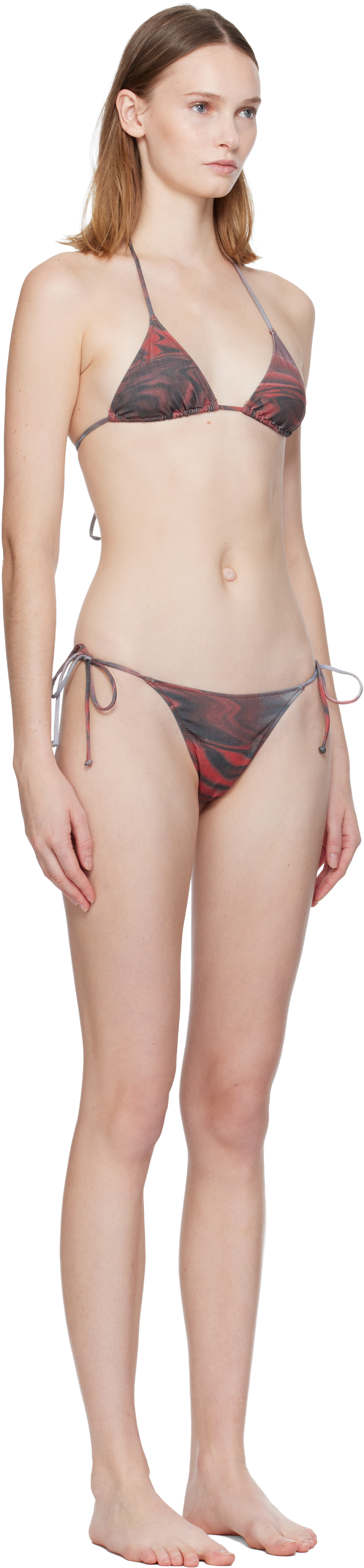 Jean Paul Gaultier Red & Gray Printed Blurry Roses Bikini