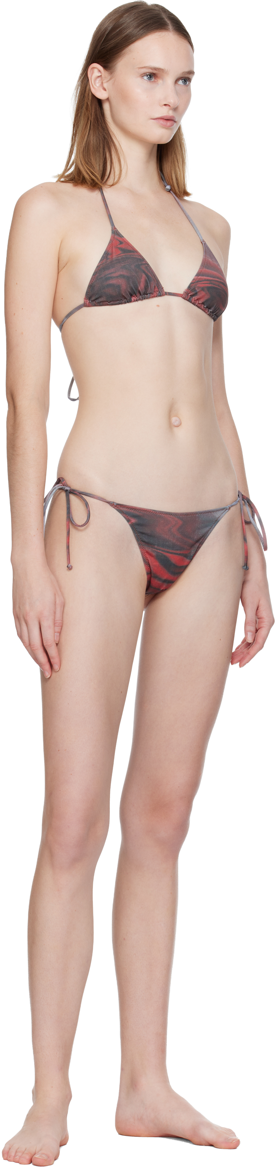 Jean Paul Gaultier Red & Gray Printed Blurry Roses Bikini