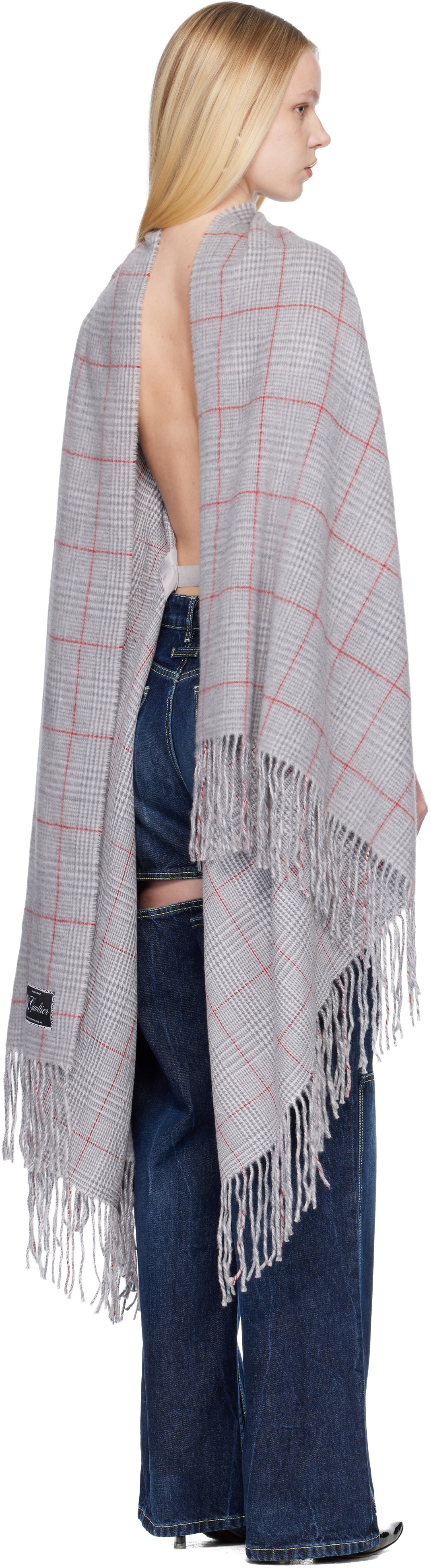 Jean Paul Gaultier Gray Back Closure Scarf Draped Blouse In Gray