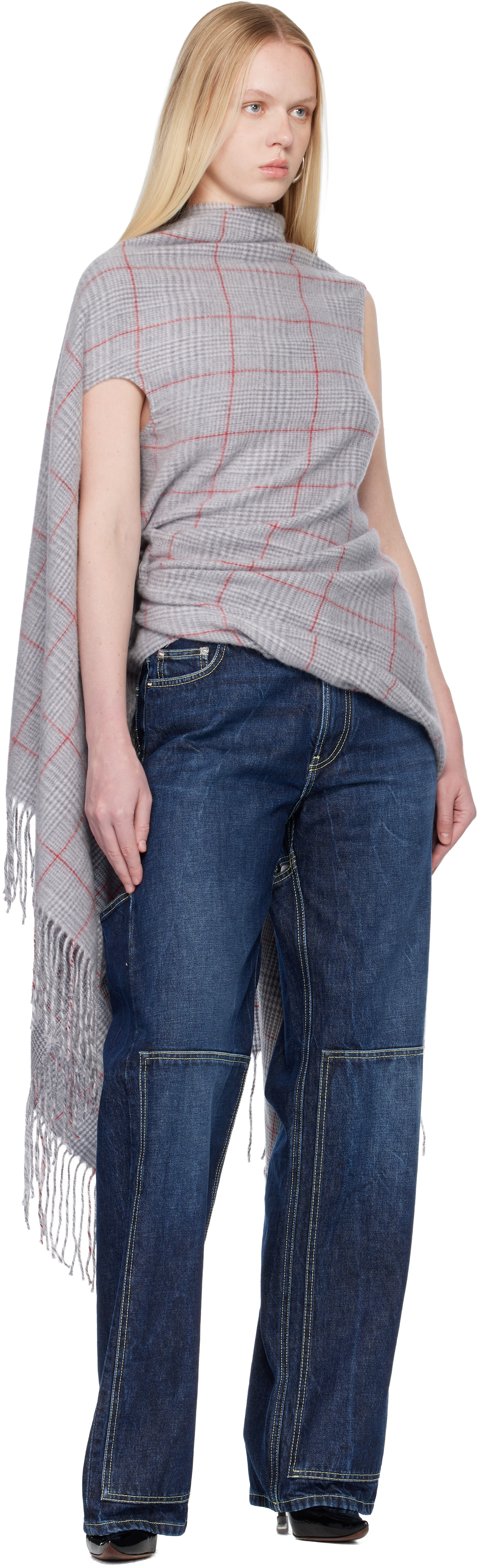 Jean Paul Gaultier Gray Back Closure Scarf Draped Blouse In Gray