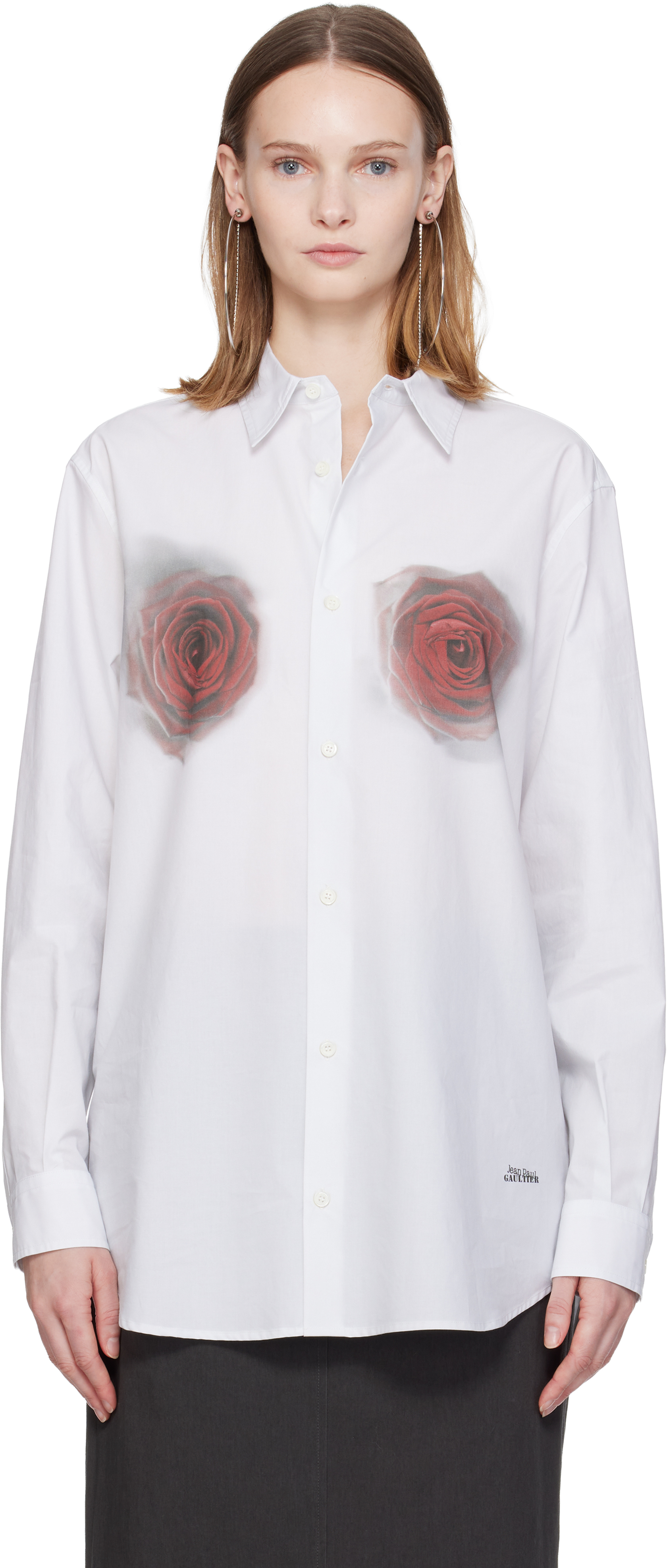 Jean Paul Gaultier Floral-print Cotton-poplin Shirt In White