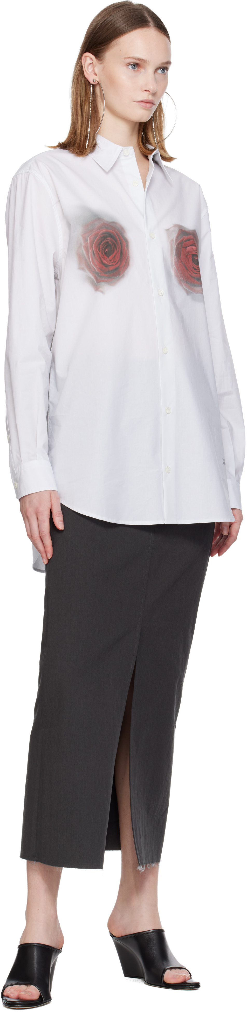 Jean Paul Gaultier Floral-print Cotton-poplin Shirt In White