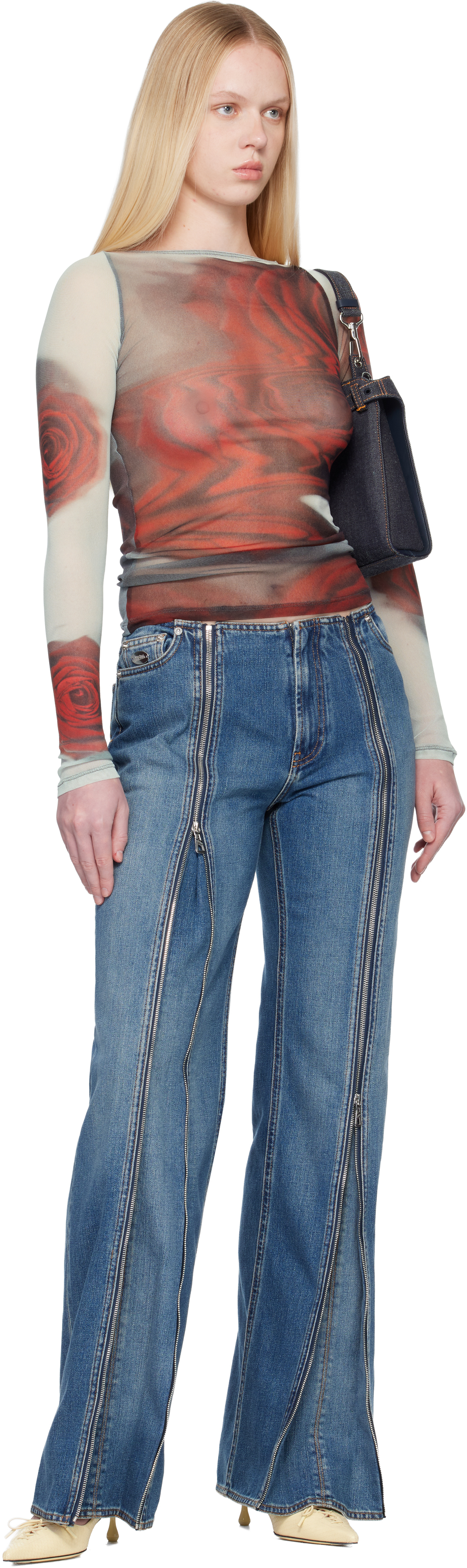 Jean Paul Gaultier Gray & Red 'the Blurry Roses' T-shirt