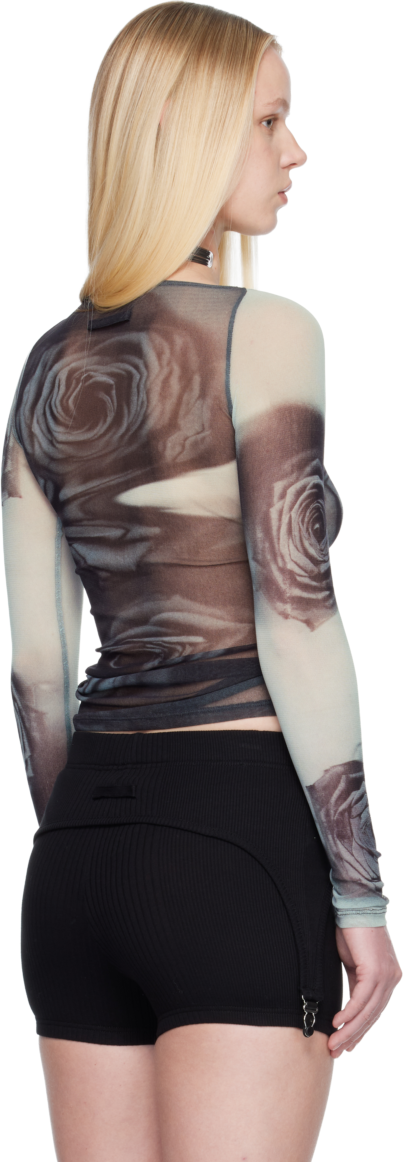 Jean Paul Gaultier Black & Gray 'the Blurry Roses' T-shirt