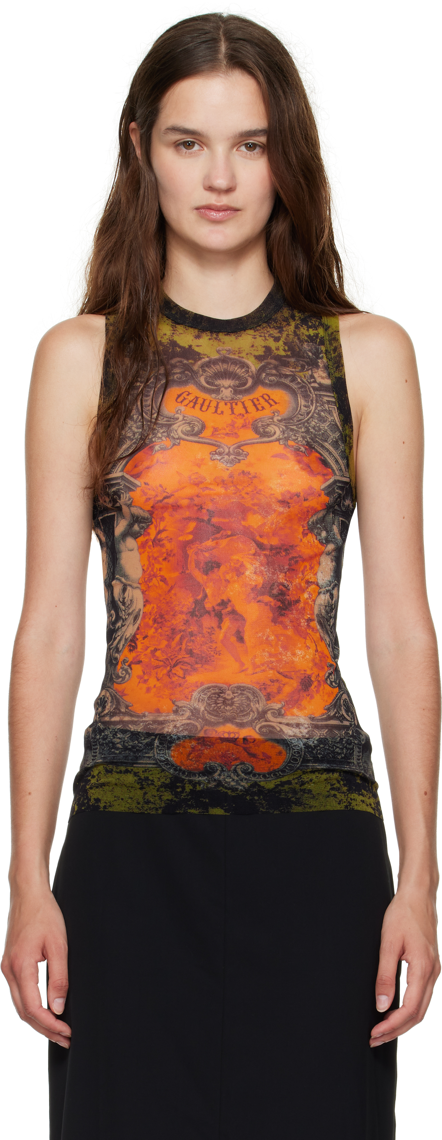 Khaki & Orange 'The Médaillon' Tank Top