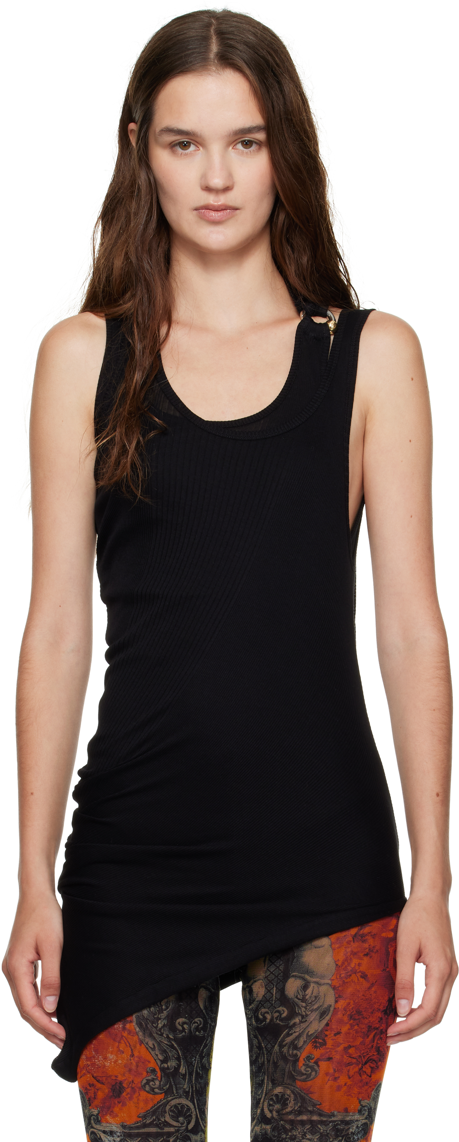 Black Twisted Double Layered Tank Top