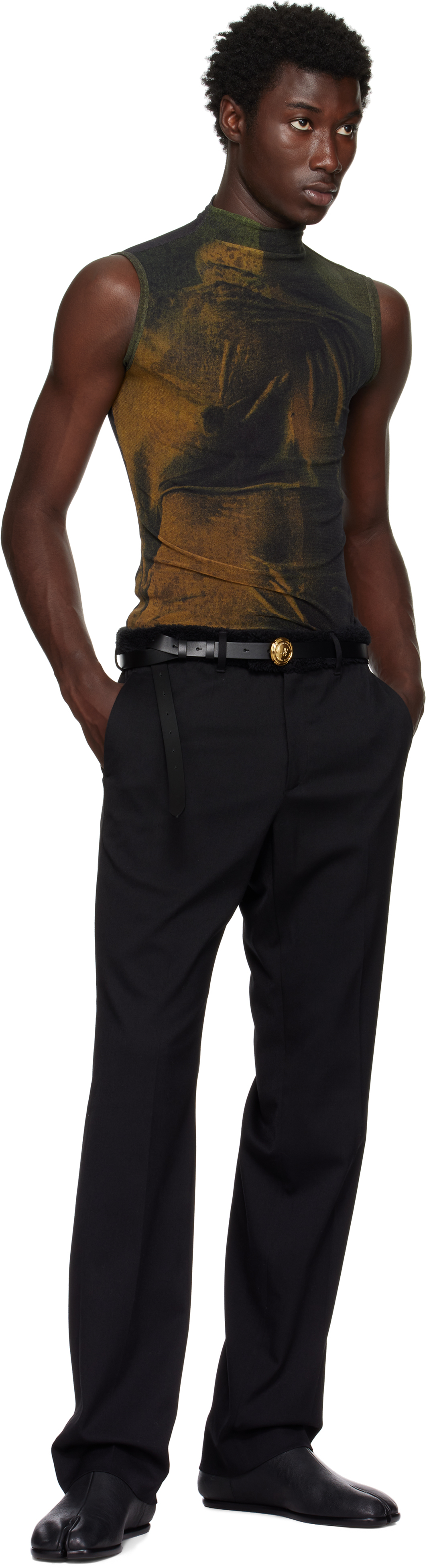 Jean Paul Gaultier Black Champagne Cork Leather Belt In Black