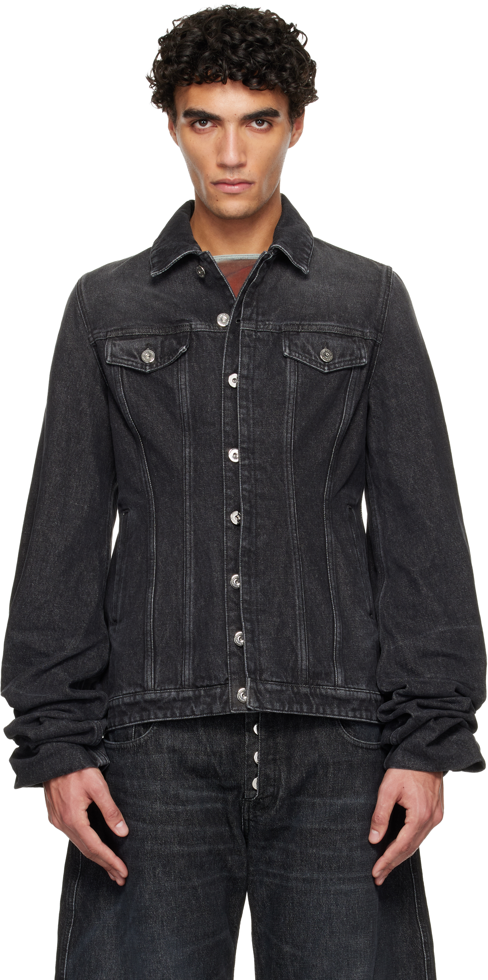 Black Oversized Sleeves Denim Jacket by Jean Paul Gaultier on Sale