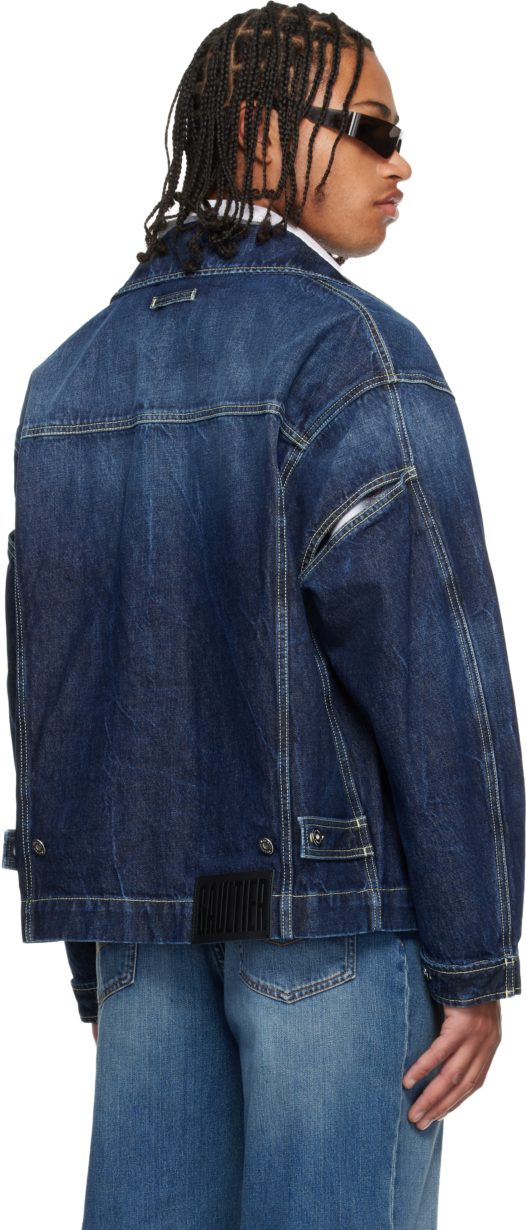 Jean Paul Gaultier Blue Cutout Denim Jacket In Blue