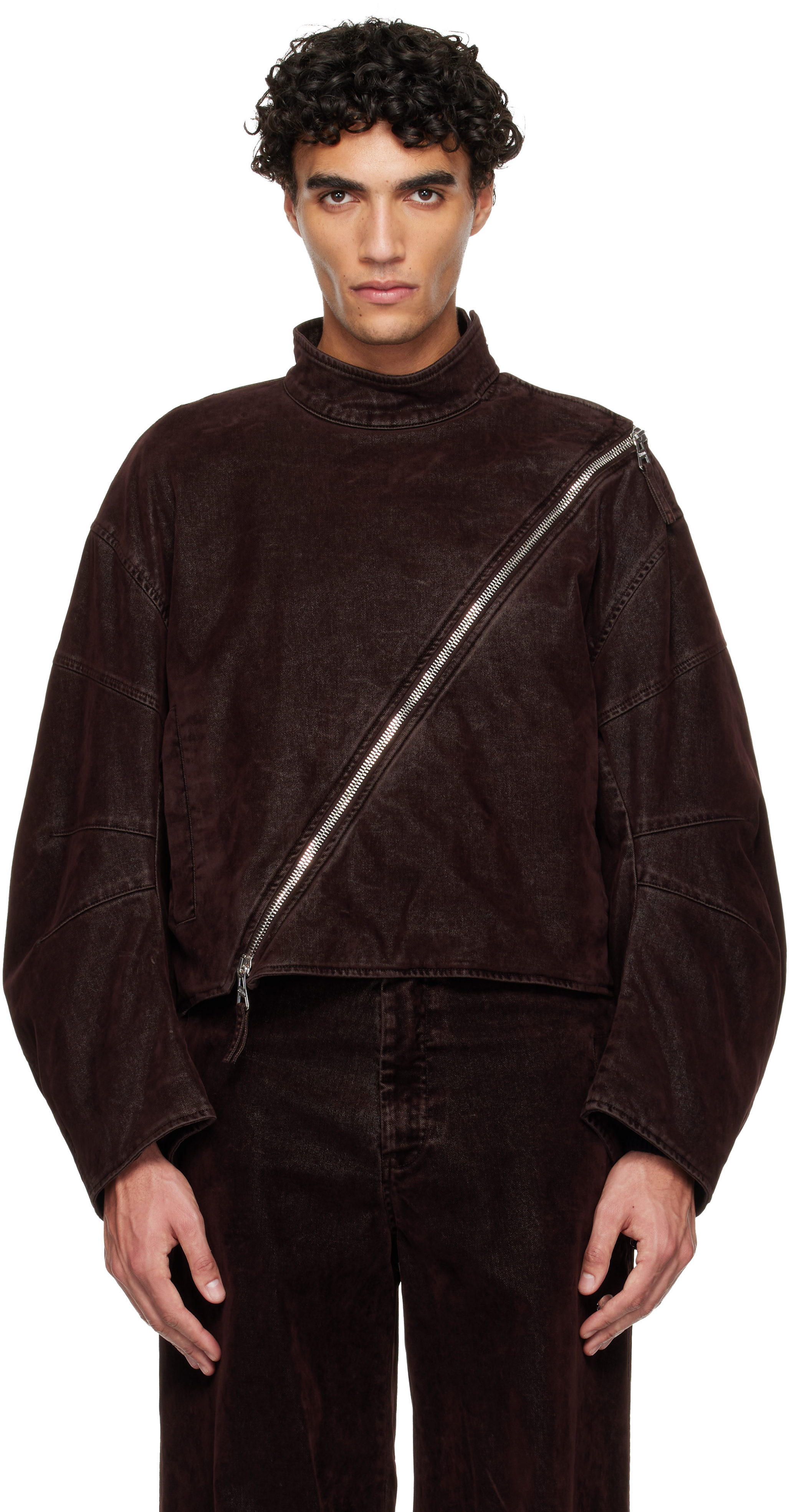 Brown Minimal Moto Jacket by Jean Paul Gaultier on Sale