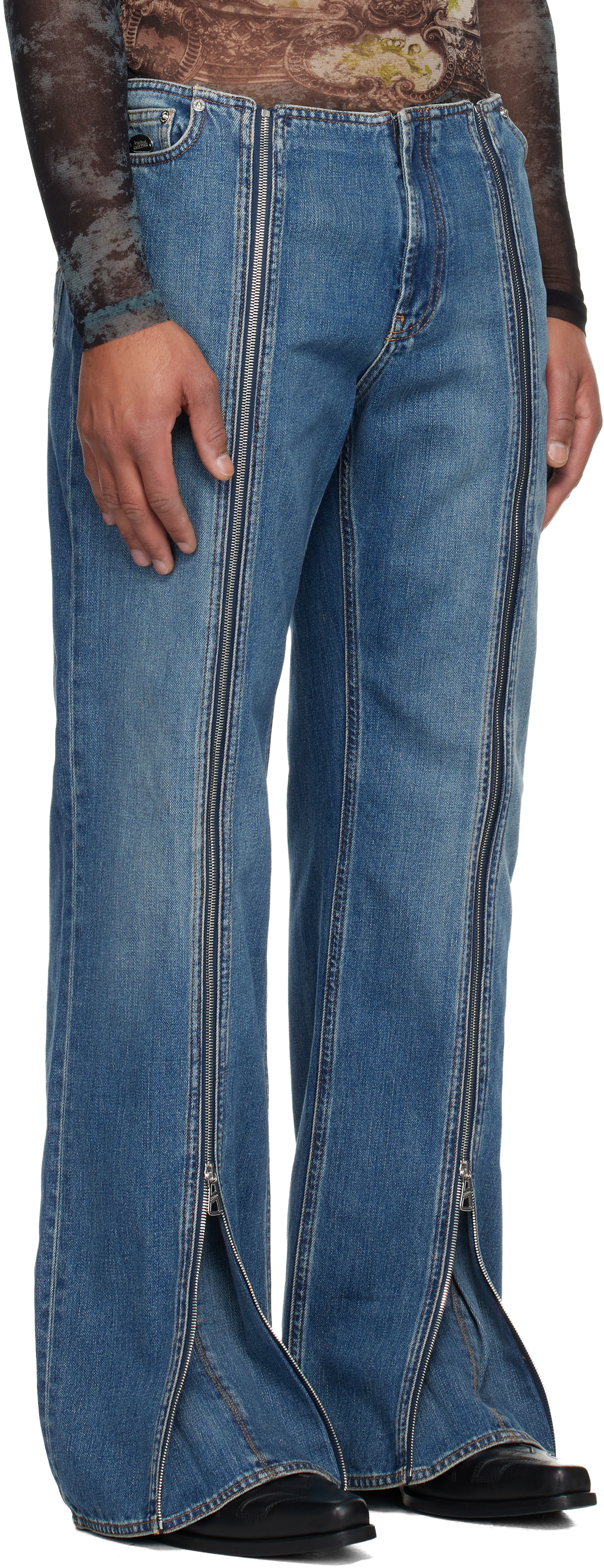 Jean Paul Gaultier Blue Zipped Jeans In Blue