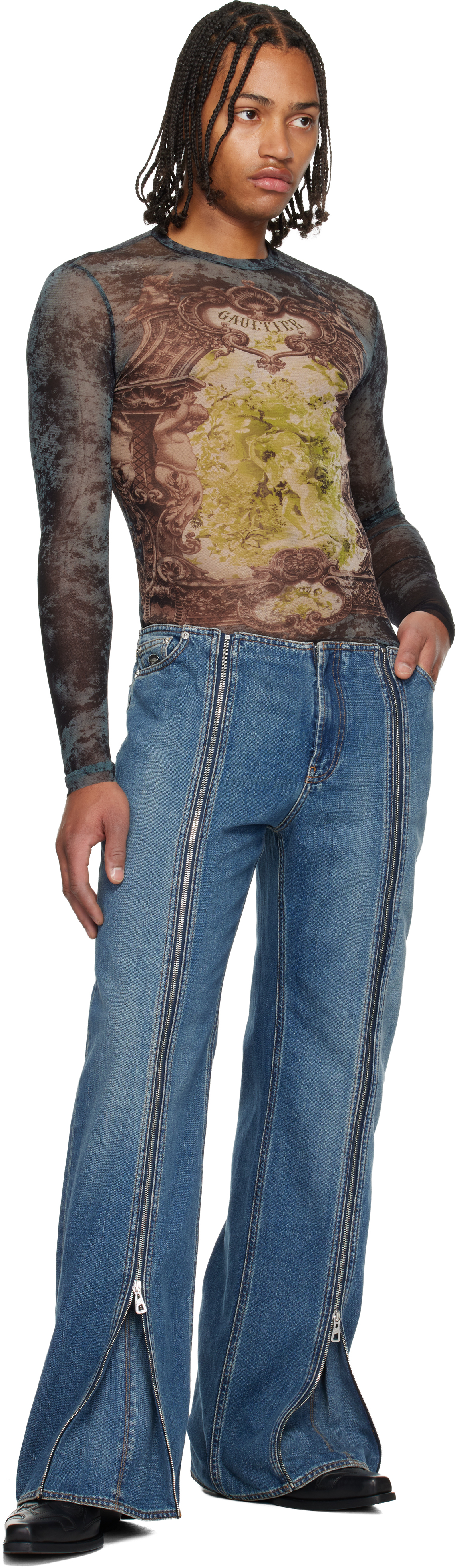 Jean Paul Gaultier Blue Zipped Jeans In Blue