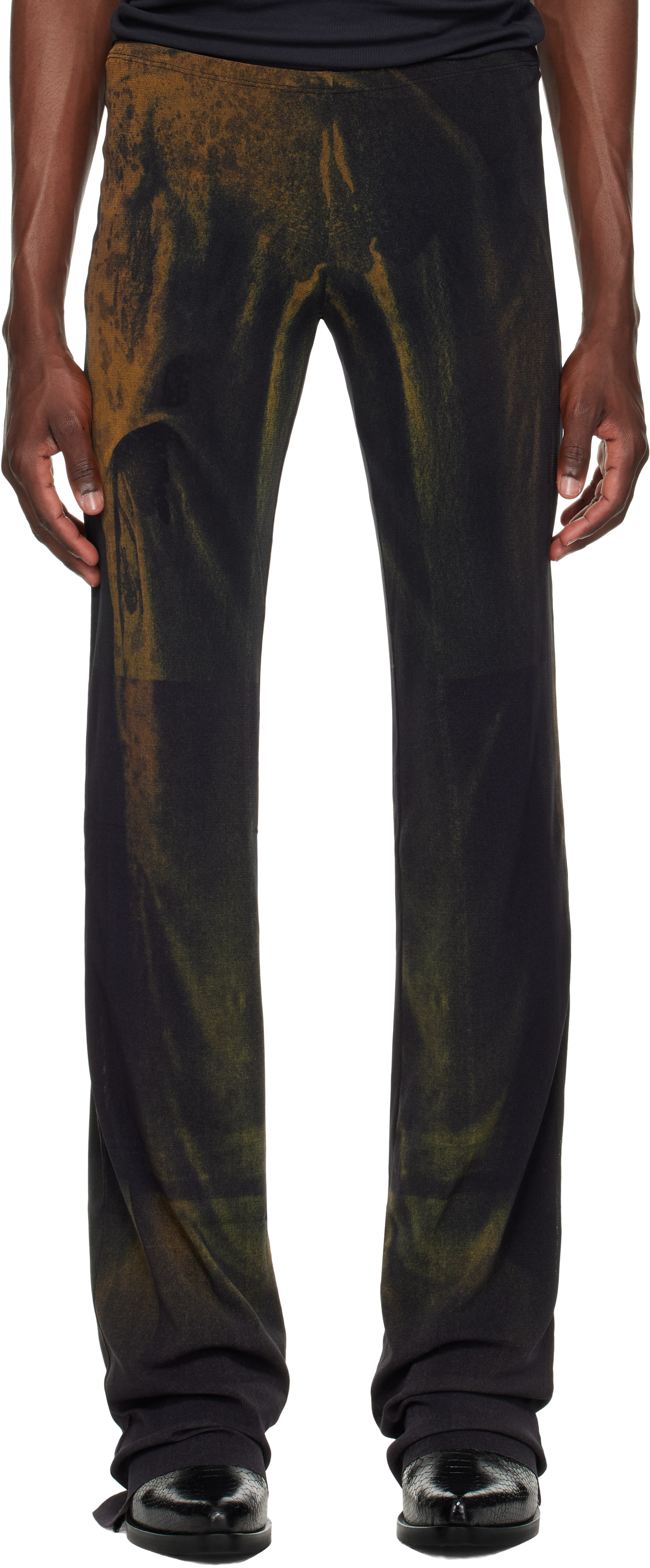 Jean Paul Gaultier Ssense Exclusive Khaki & Black Mesh Printed Water Sweatpants In Brown