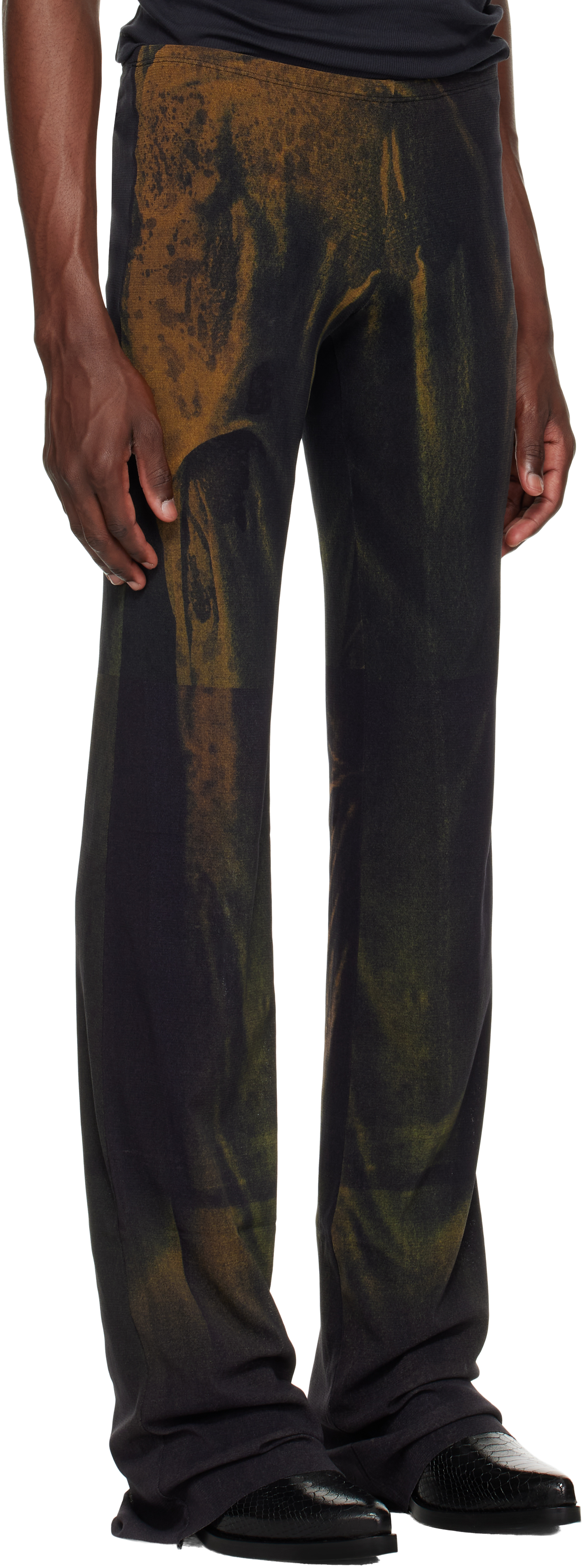 Jean Paul Gaultier Ssense Exclusive Khaki & Black Mesh Printed Water Sweatpants In Brown