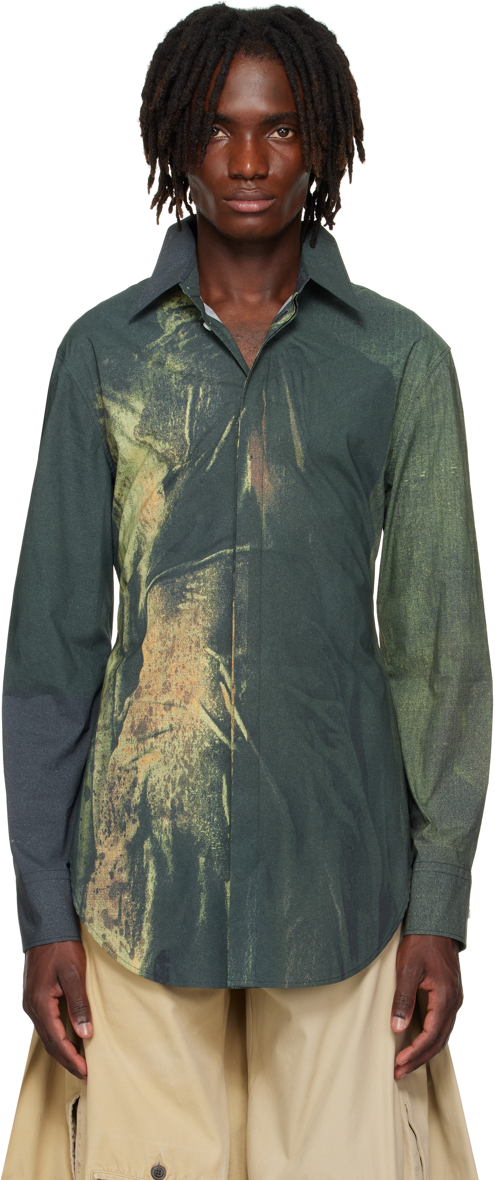 ◆Jean Paul Gaultier◆MESH T-SHIRT WITH WATER PRINT Jean Paul Gaultier: SSENSE Exclusive Khaki & Black Mesh