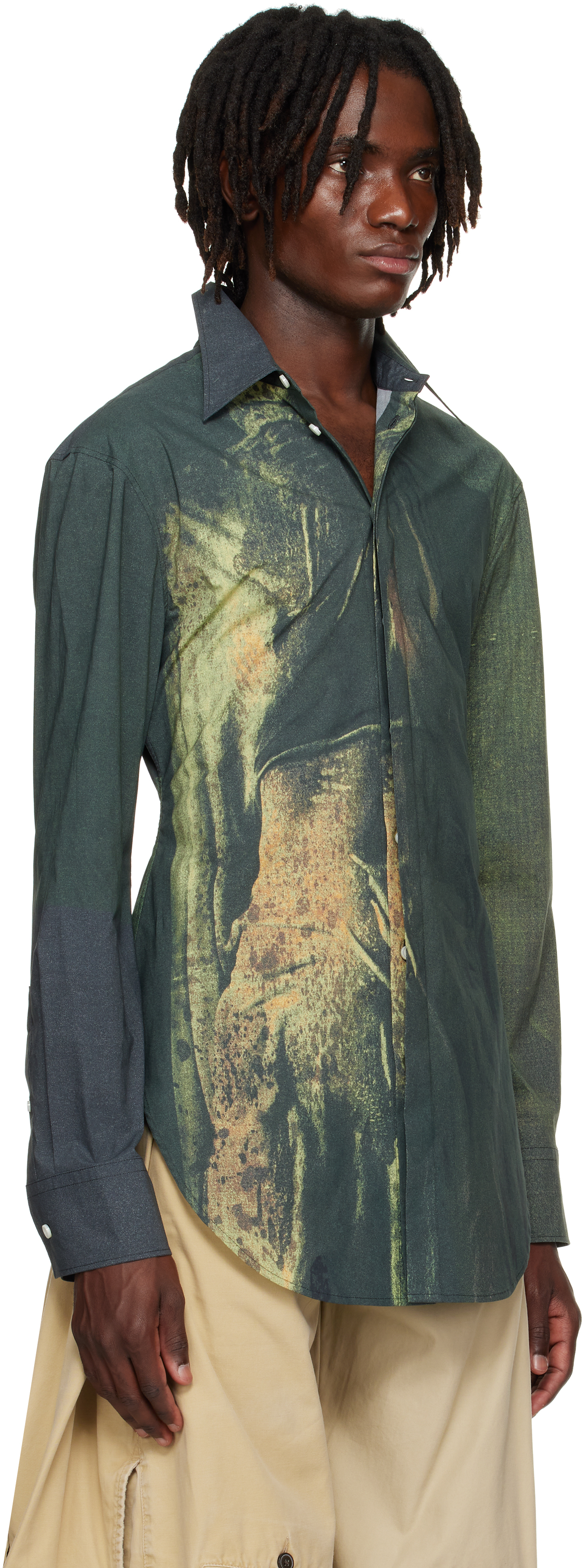 Jean Paul Gaultier Ssense Exclusive Khaki & Black Mesh Printed Acid Water Shirt In Blue
