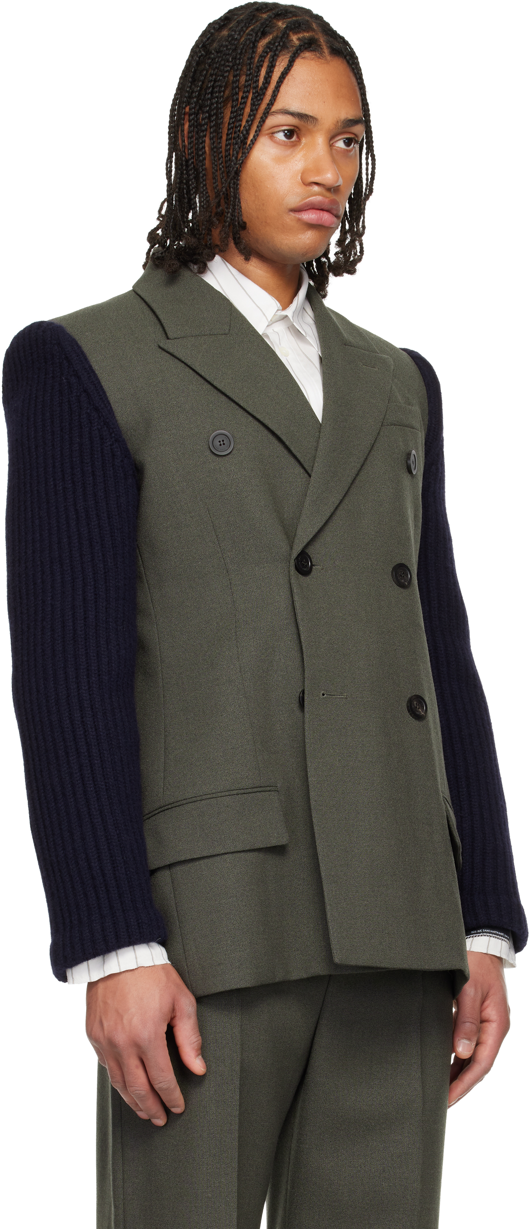 Jean Paul Gaultier Gray & Navy 'the Bi-material Suit' Blazer In Multi