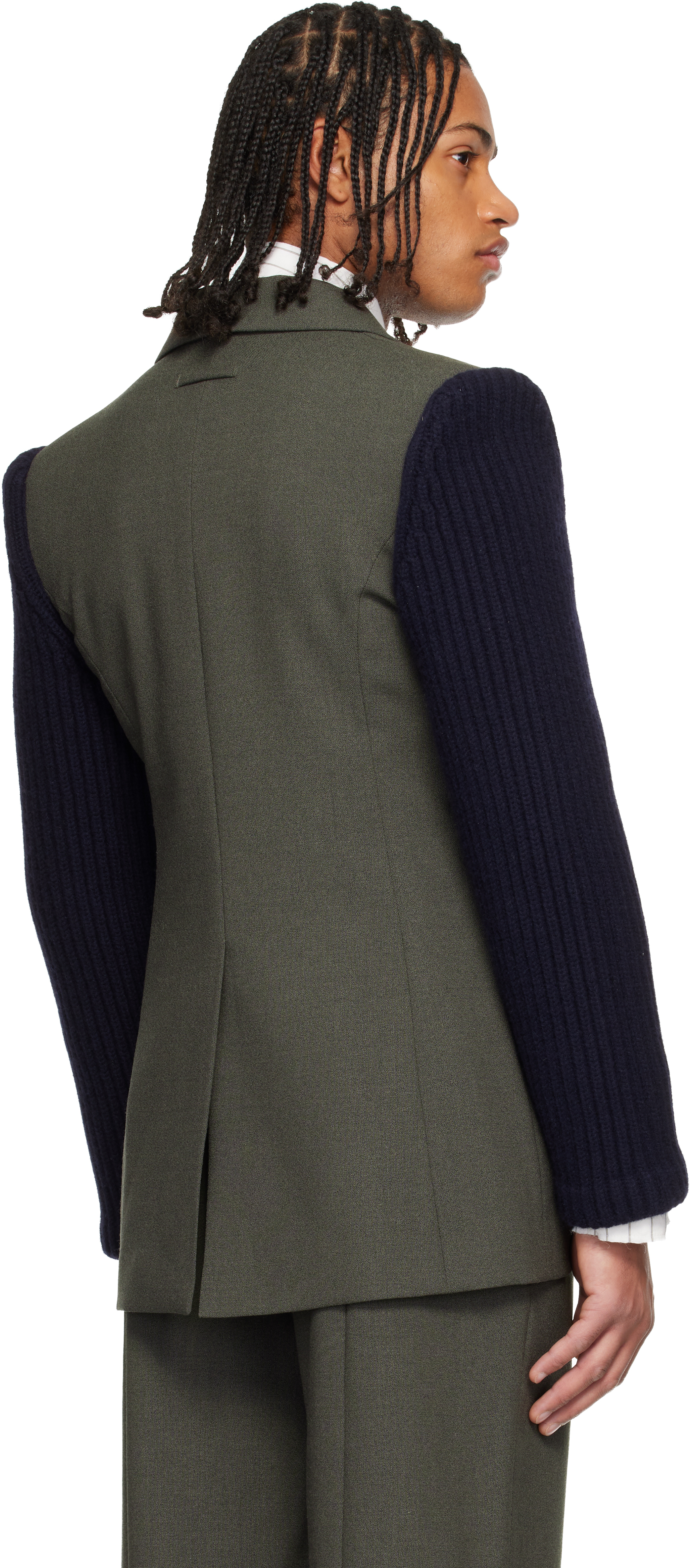 Jean Paul Gaultier Gray & Navy 'the Bi-material Suit' Blazer In Multi