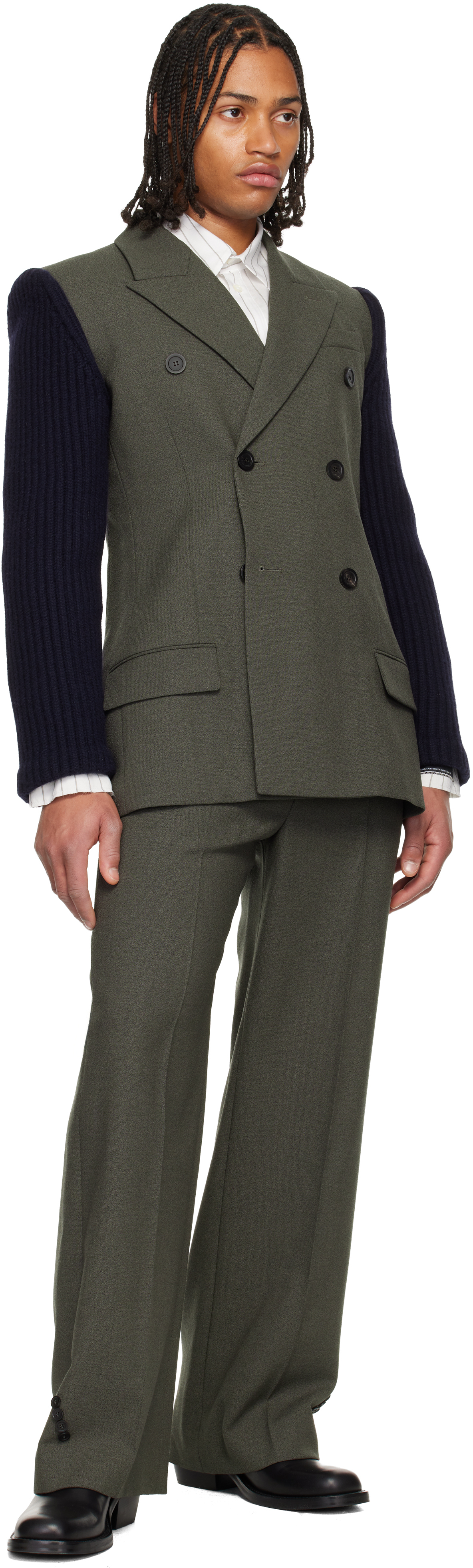 Jean Paul Gaultier Gray & Navy 'the Bi-material Suit' Blazer In Multi
