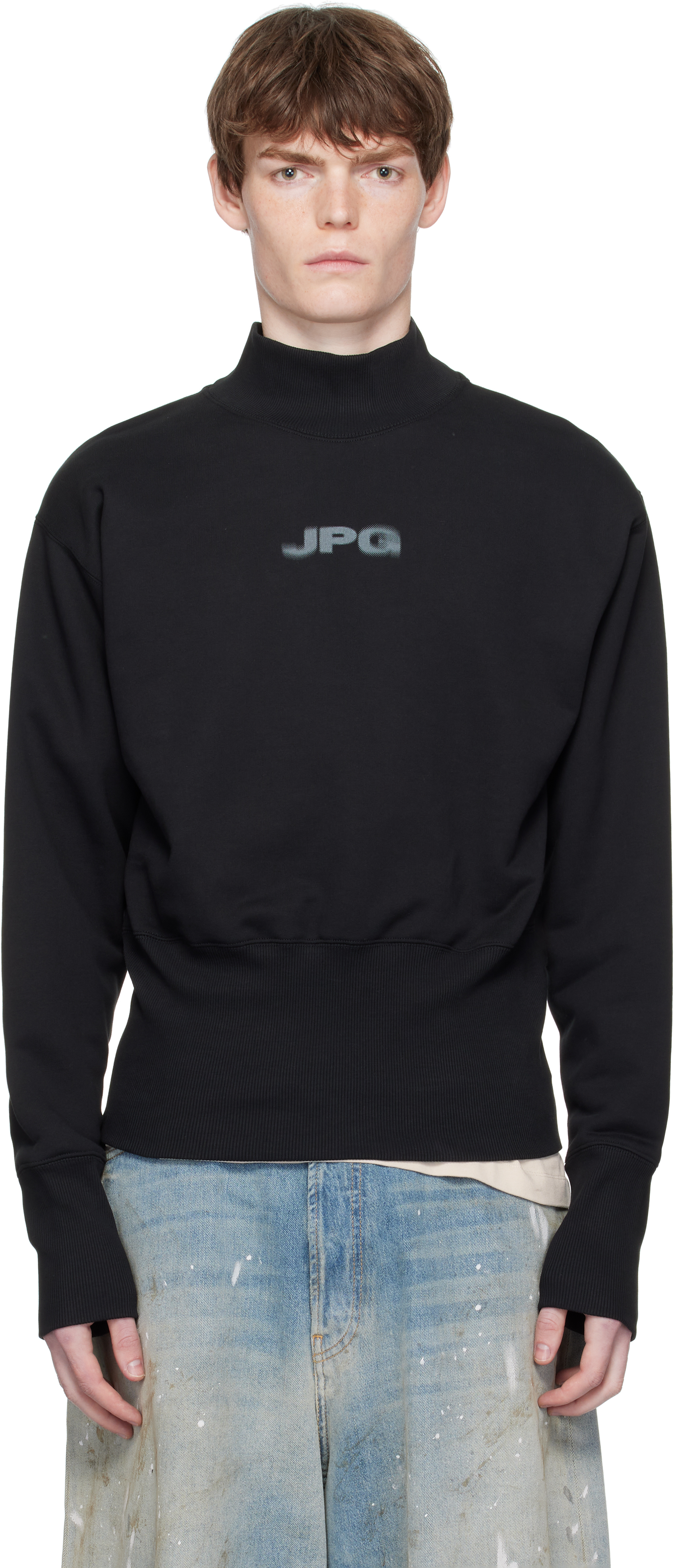 Black Cropped Crew Neck 'JPG' Sweatshirt