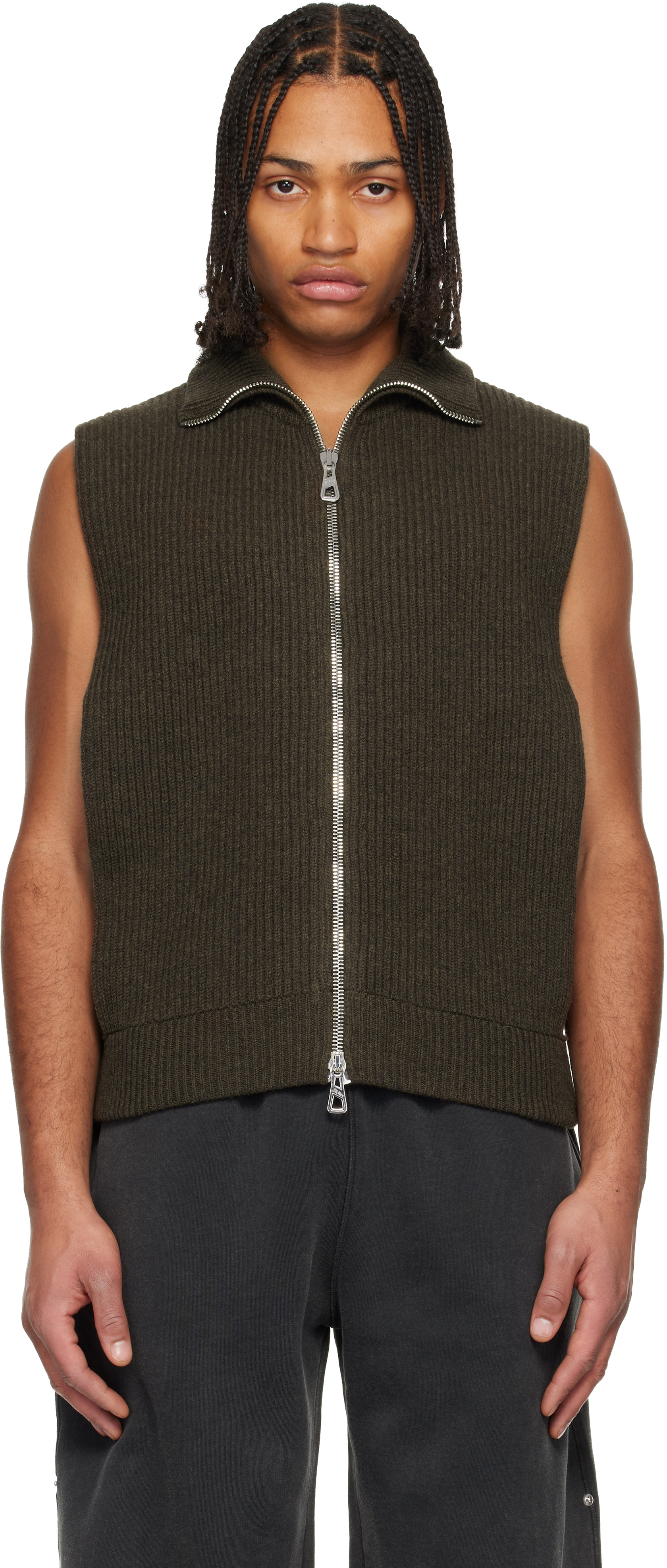 Brown Turtleneck Sweater Vest by Jean Paul Gaultier on Sale