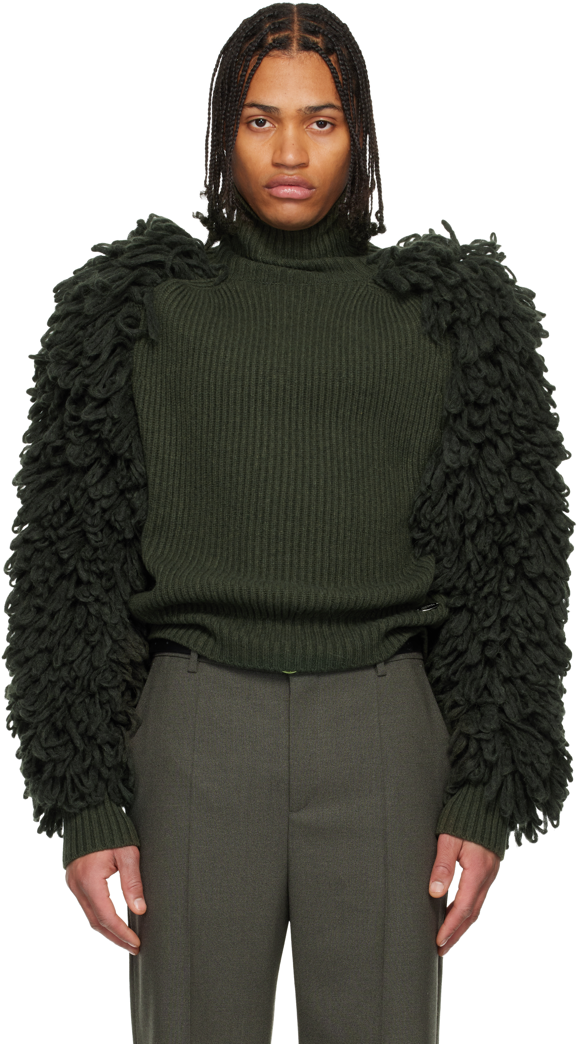 Jean Paul Gaultier Green 'the Loop-stitch' Turtleneck In Black