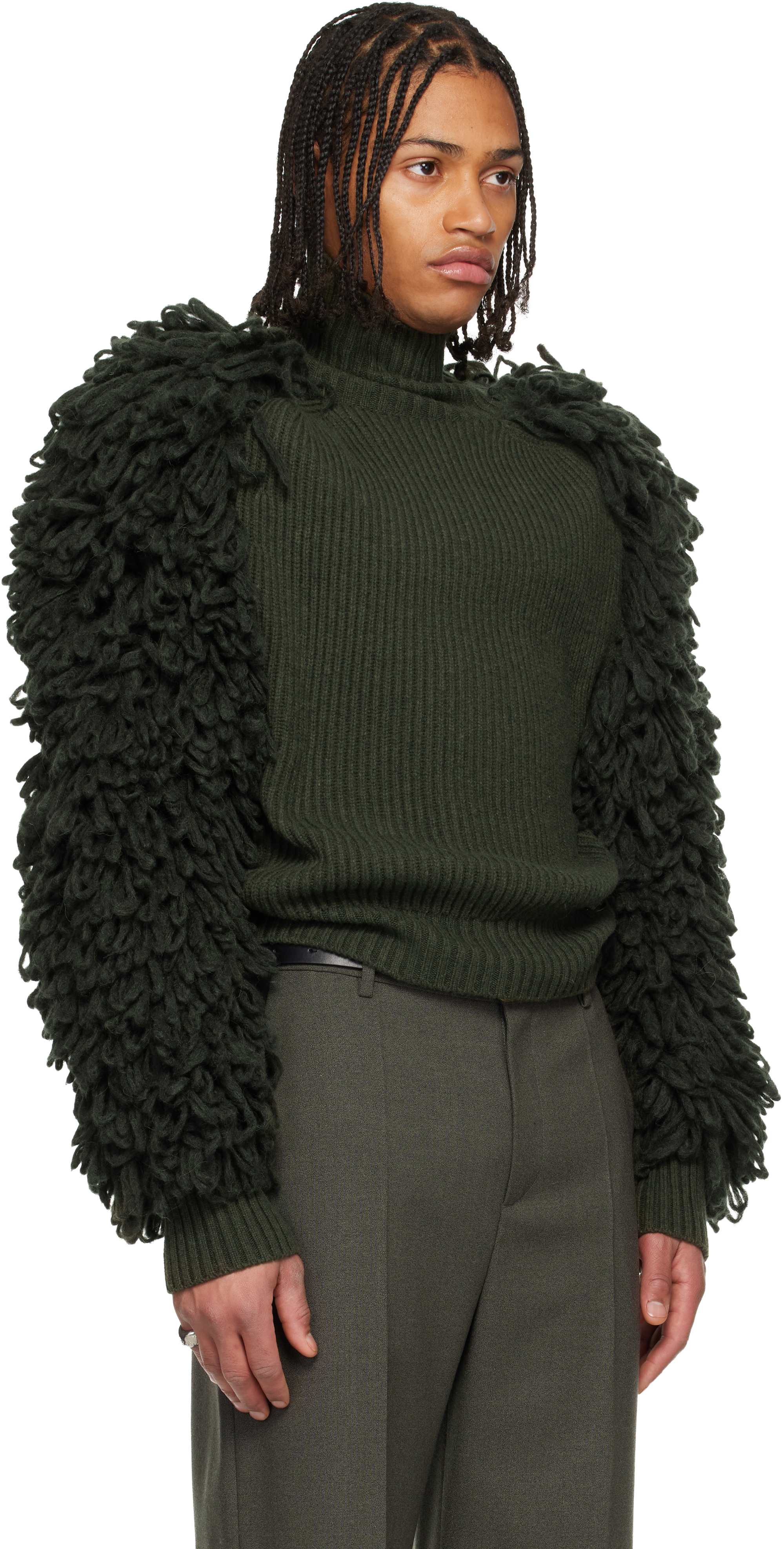 Jean Paul Gaultier Green 'the Loop-stitch' Turtleneck In Black