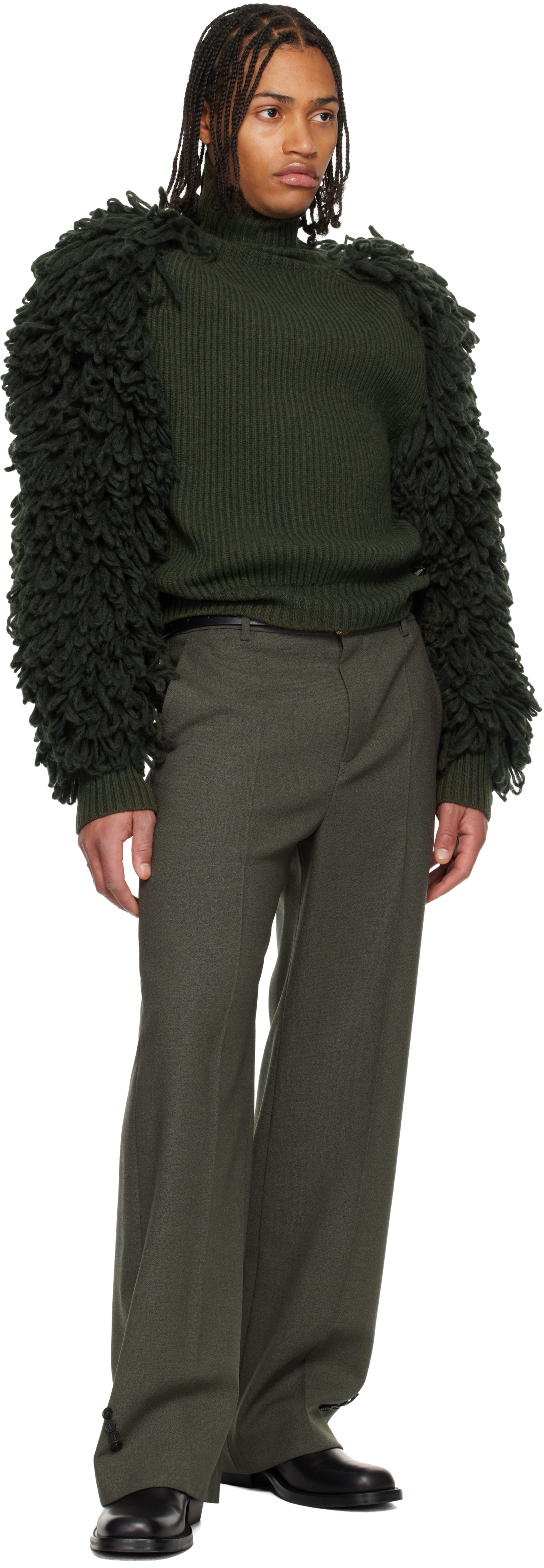 Jean Paul Gaultier Green 'the Loop-stitch' Turtleneck In Black