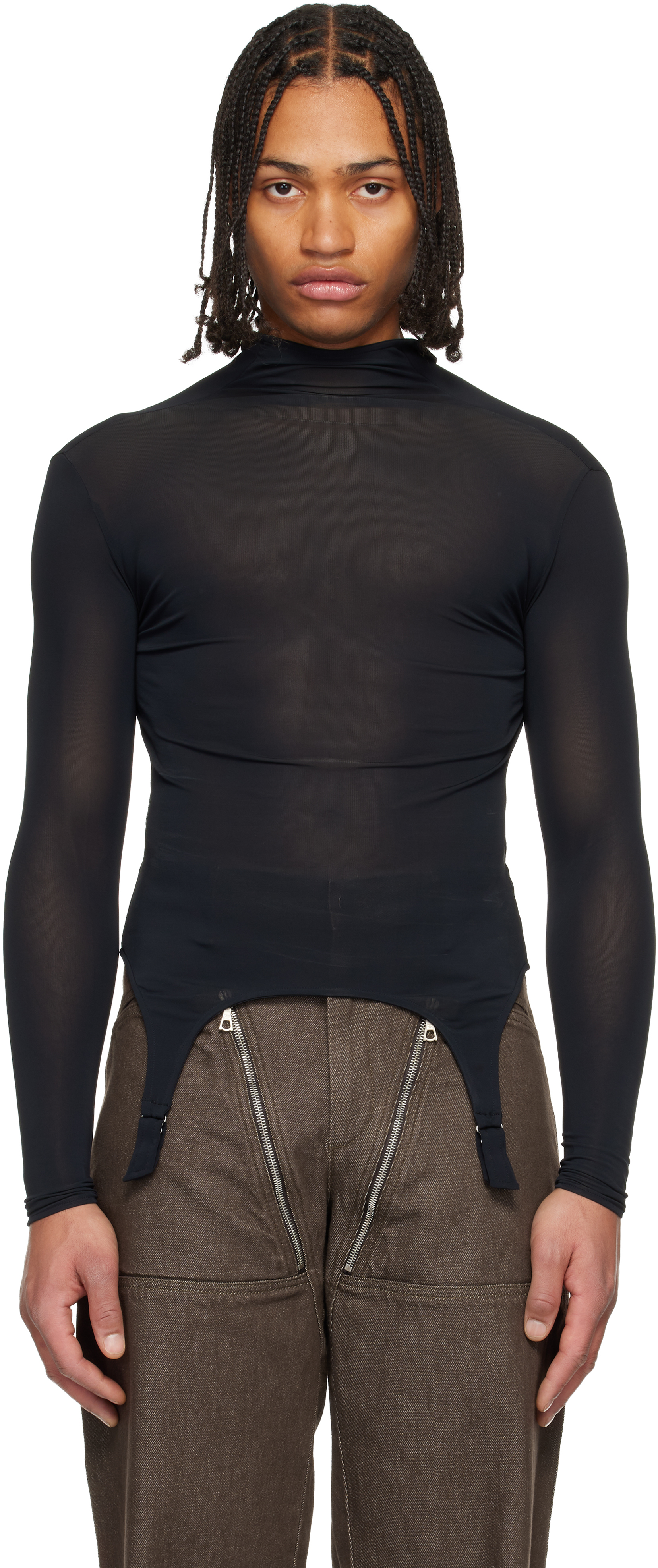 Jean Paul Gaultier: Black 'The Garter Top' Turtleneck | SSENSE