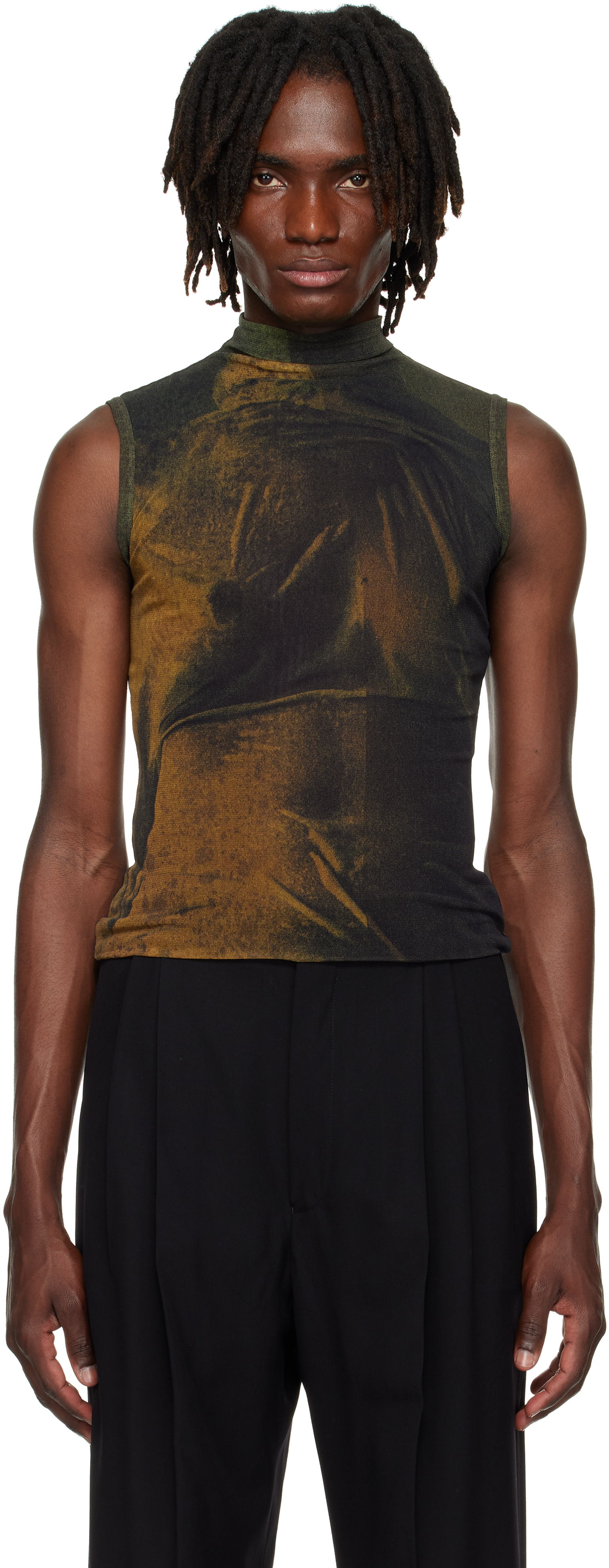 SSENSE Exclusive Khaki & Black High Neck Printed Water Tank Top