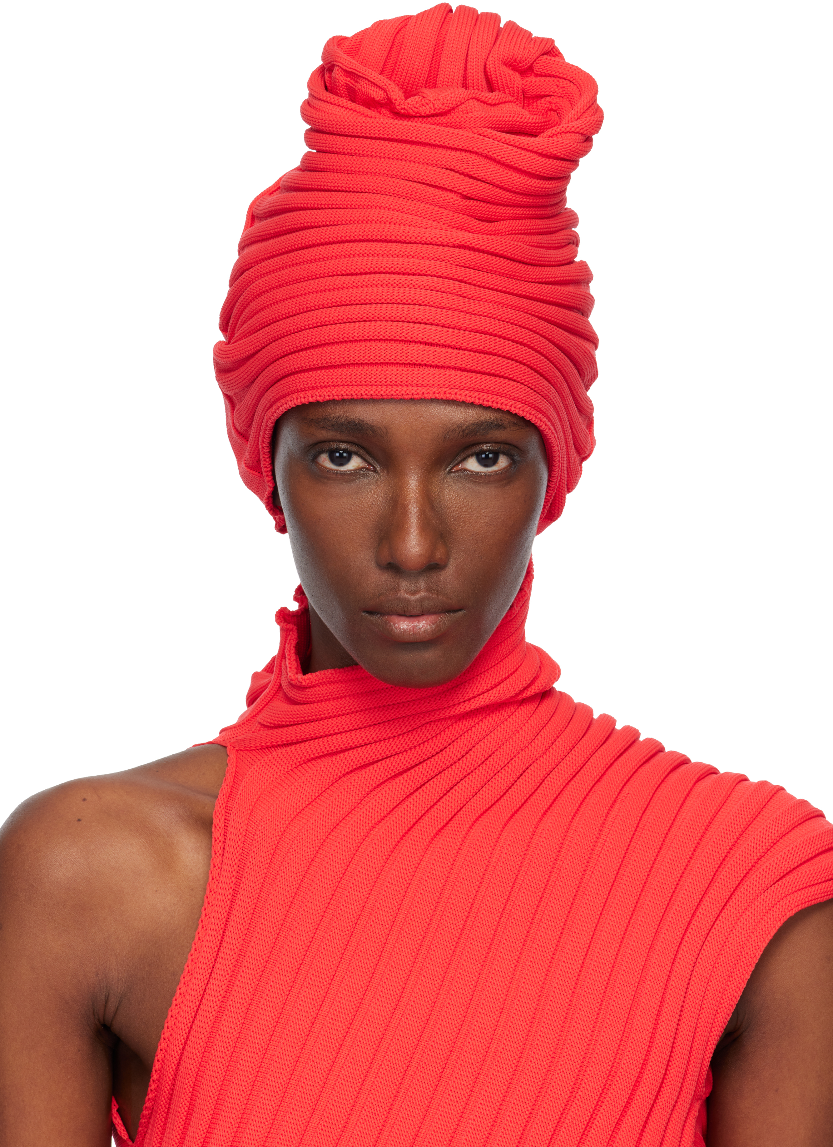 Red Knit 'As It Is' Beanie by ISSEY MIYAKE on Sale