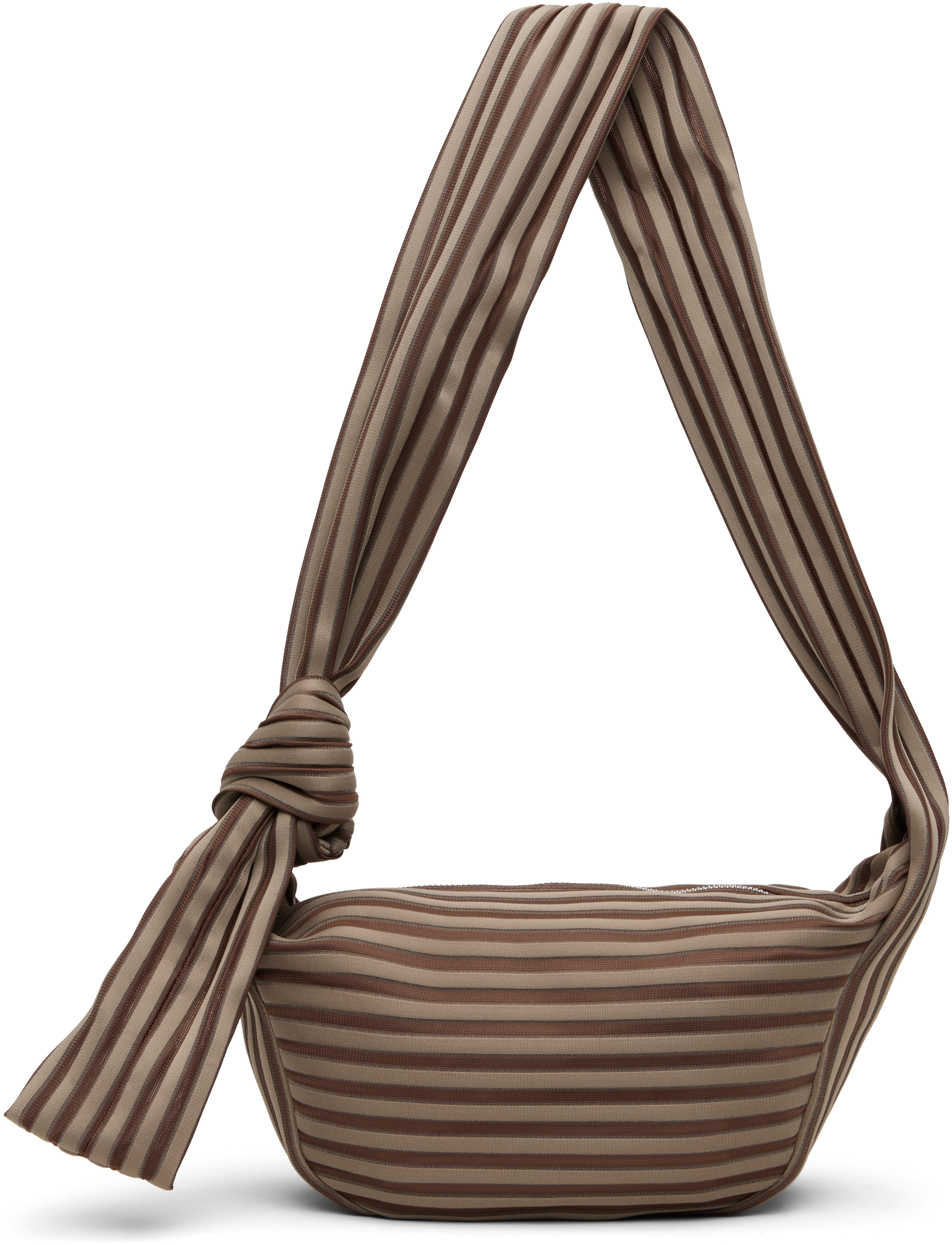 Issey Miyake June Linear Knit 56 Shoulder Bag In Brown