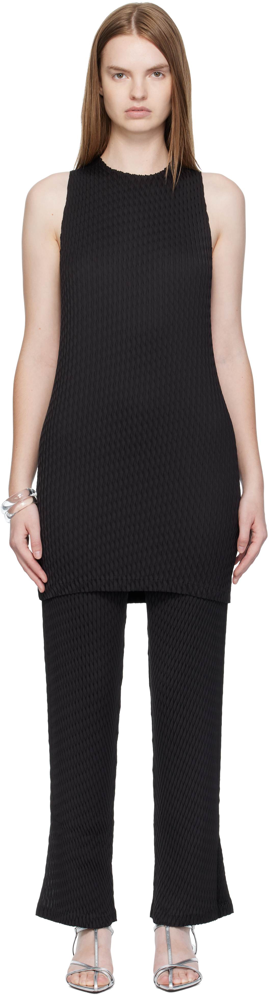 Issey Miyake Black Sleek Pleats Minidress In Black