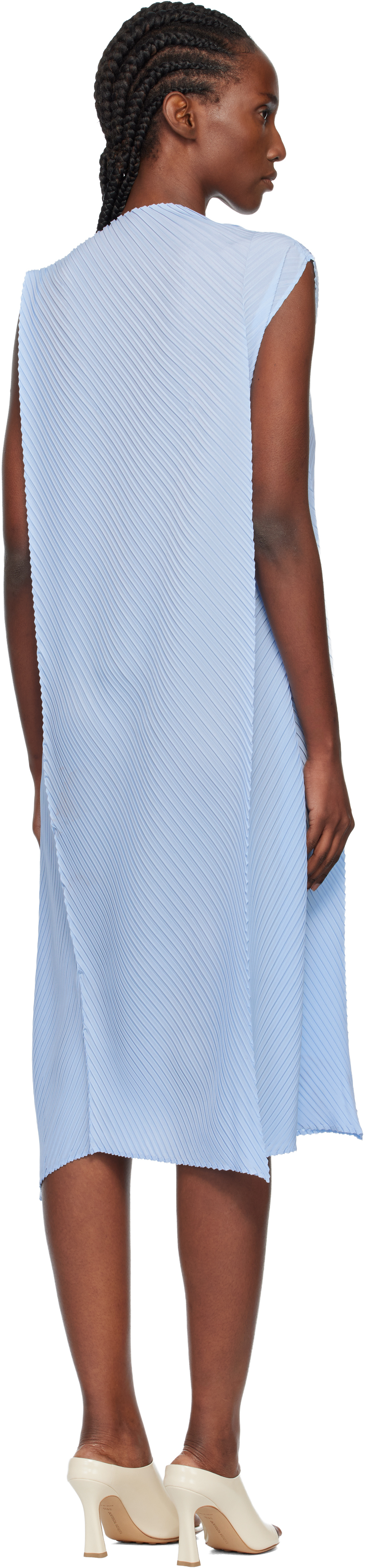 Issey Miyake Blue Soft Fold Pleats Midi Dress In Blue
