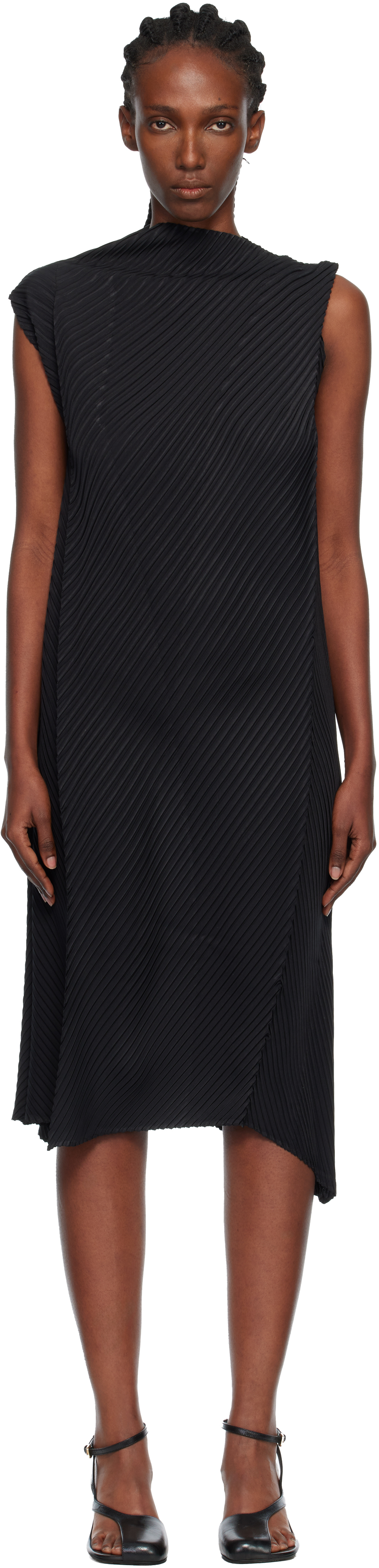 ISSEY MIYAKE Black Soft Fold Pleats Midi Dress | Smart Closet