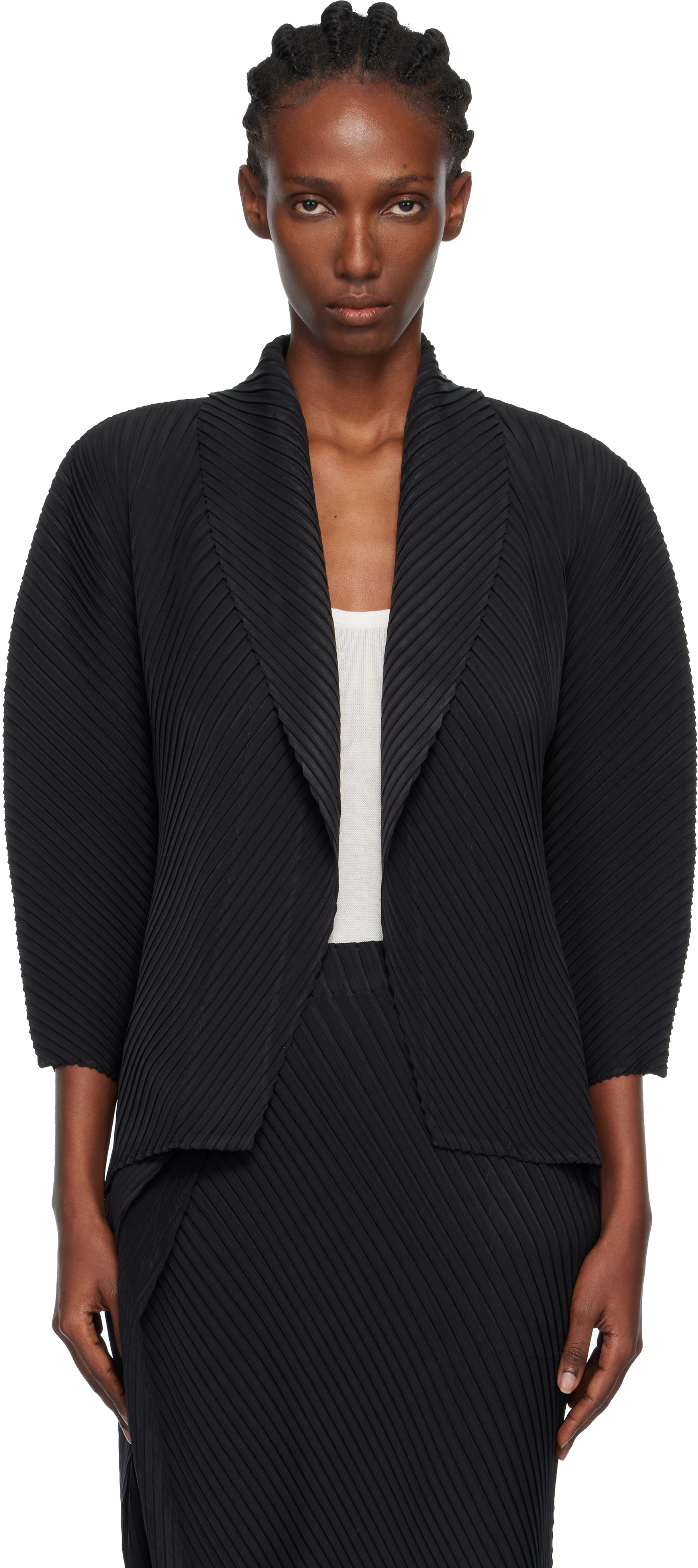 Issey Miyake Black Soft Fold Pleats Blazer In Black