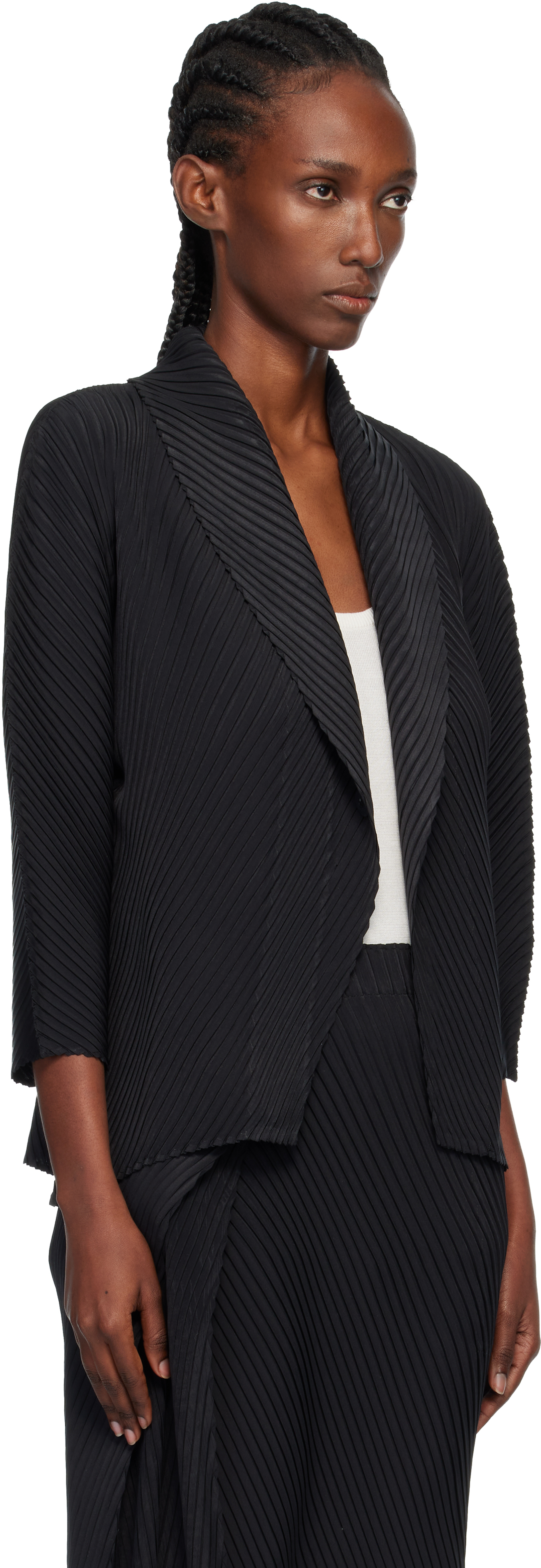 Issey Miyake Black Soft Fold Pleats Blazer In Black