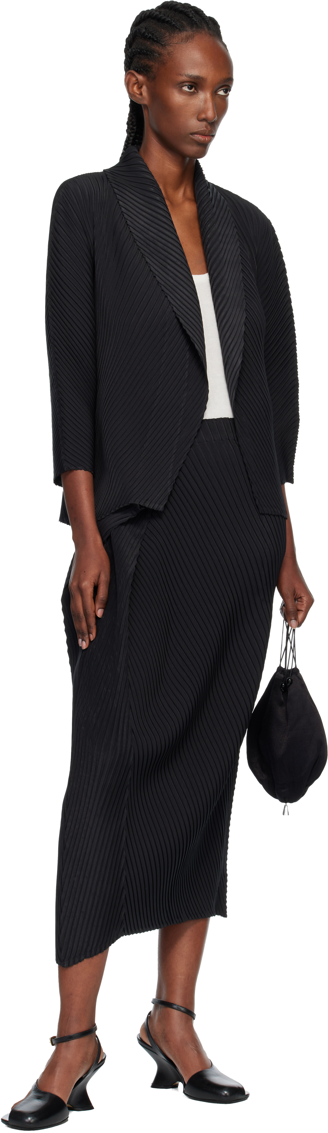 Issey Miyake Black Soft Fold Pleats Blazer In Black