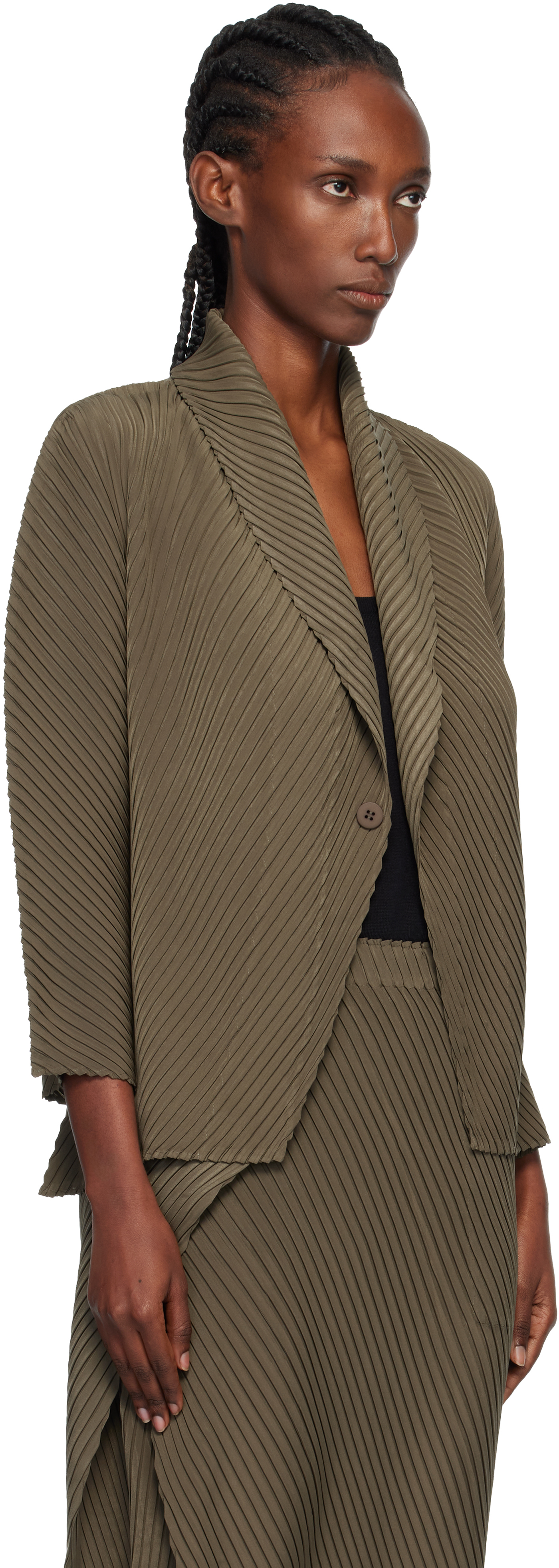 Issey Miyake Khaki Soft Fold Pleats Blazer In Green