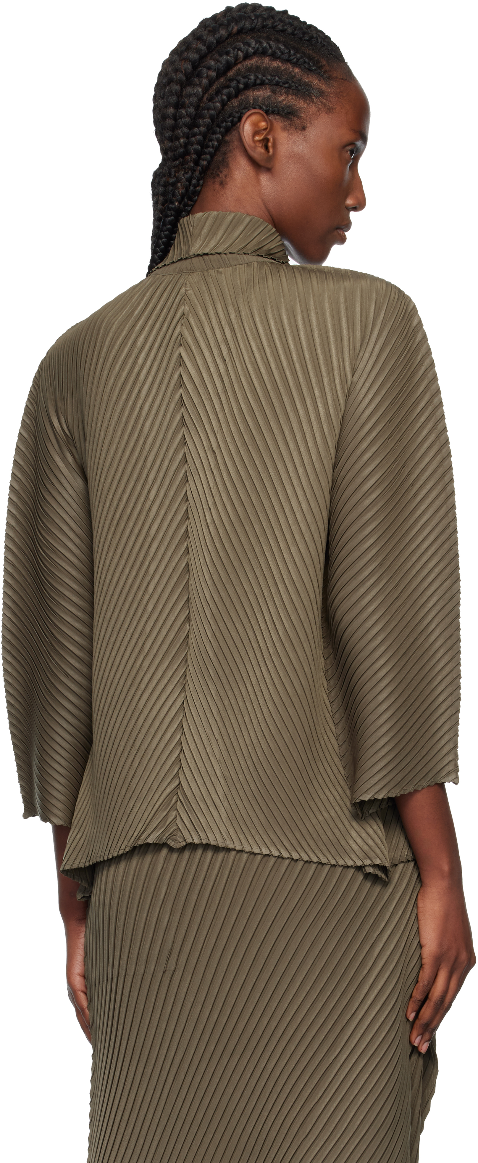 Issey Miyake Khaki Soft Fold Pleats Blazer In Green