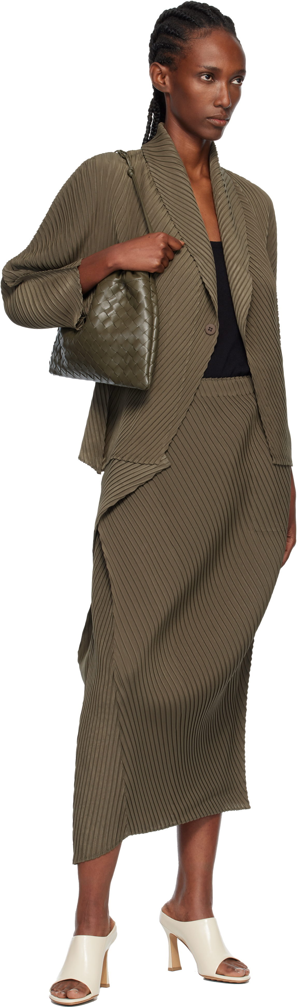 Issey Miyake Khaki Soft Fold Pleats Blazer In Green
