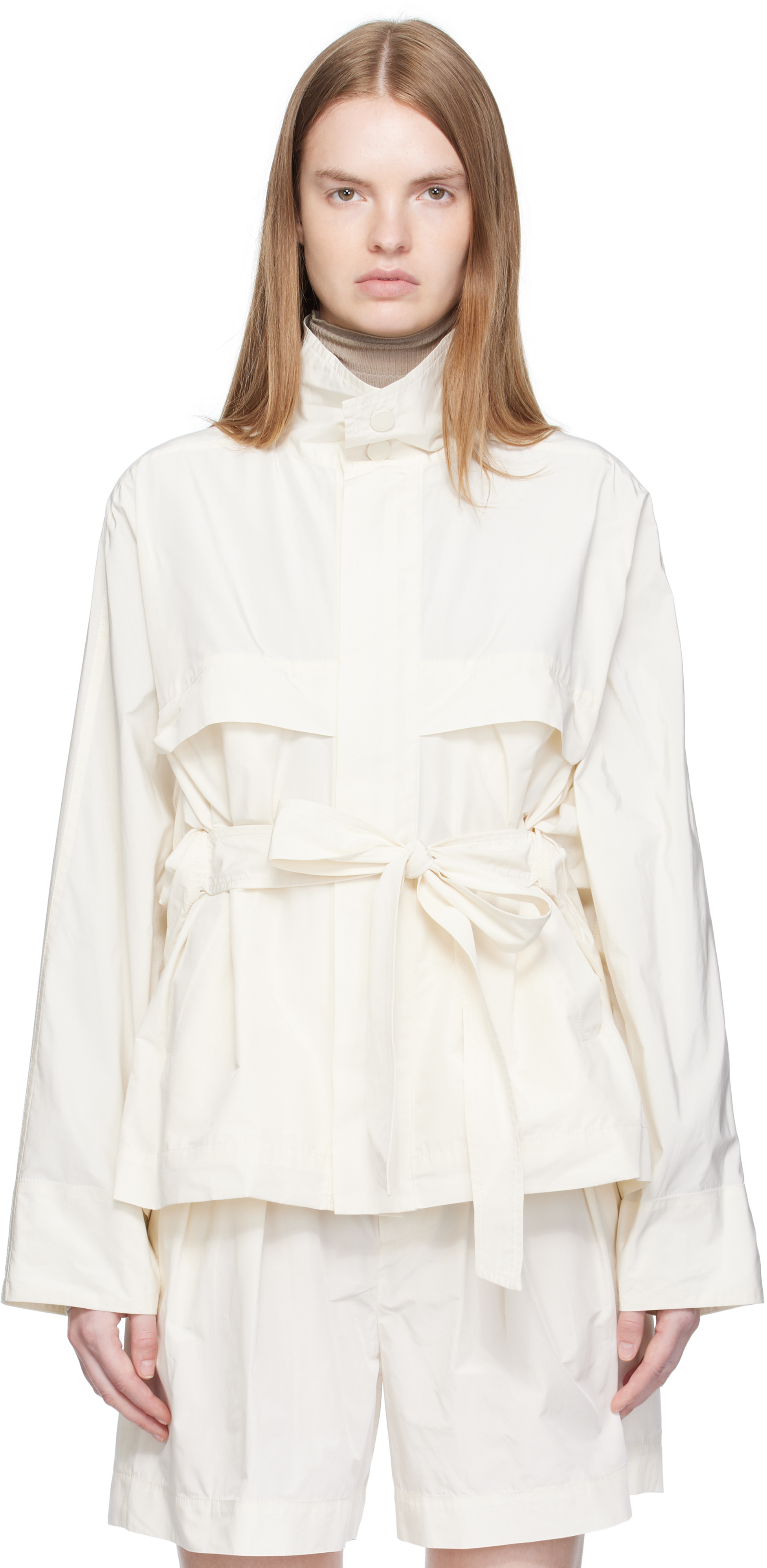 ISSEY MIYAKE: Off-White Crumpled U Blouson Jacket | SSENSE