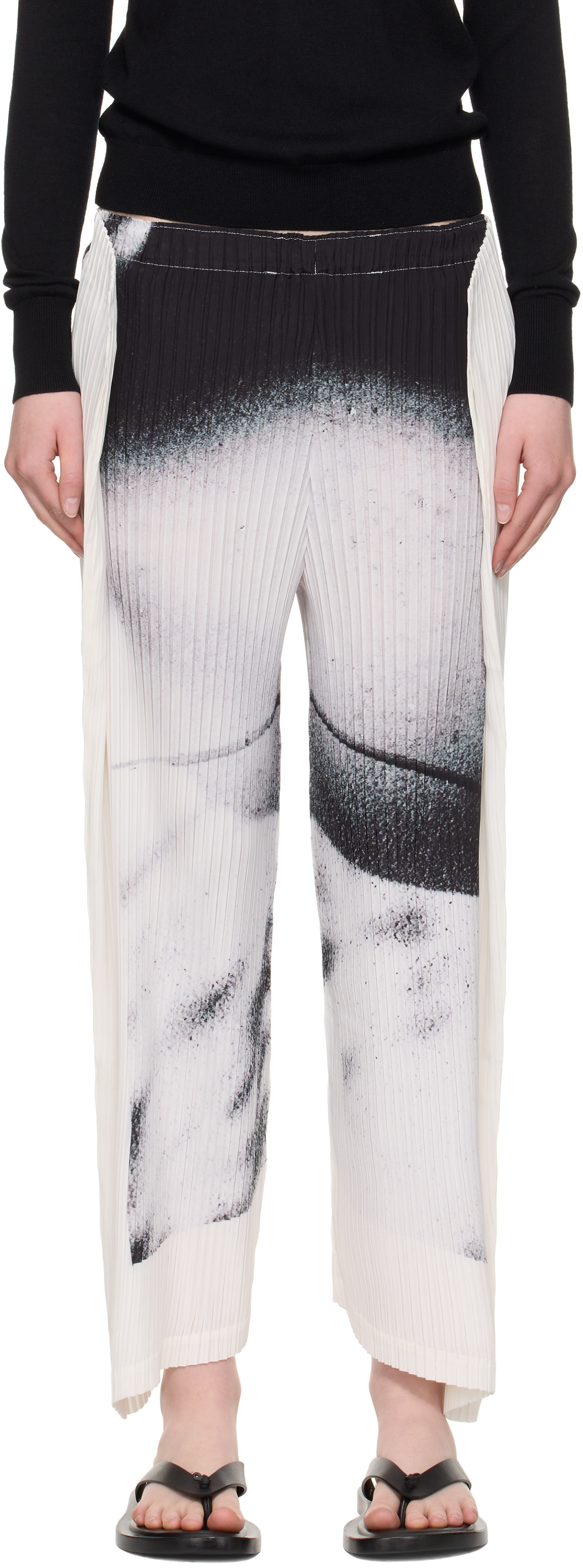 White & Black Shadow Study Pleats Trousers by ISSEY MIYAKE on Sale