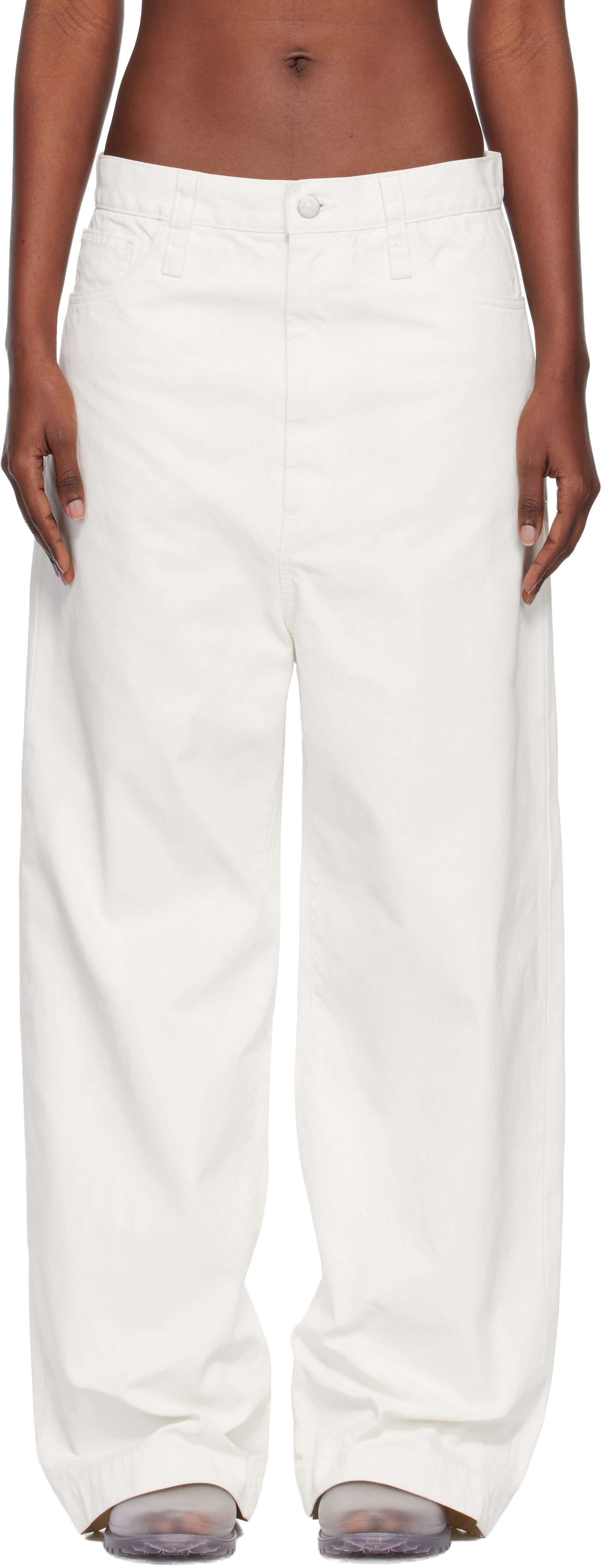 Issey Miyake White Sculptural Jeans In White