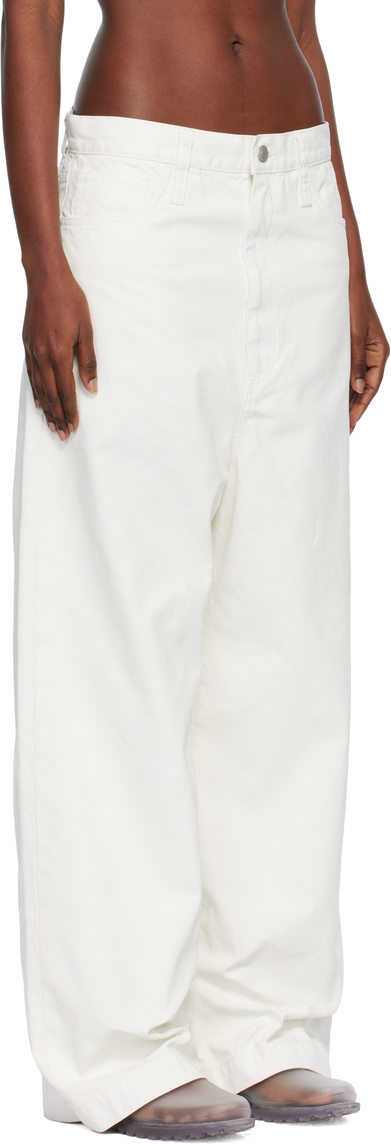 Issey Miyake White Sculptural Jeans In White