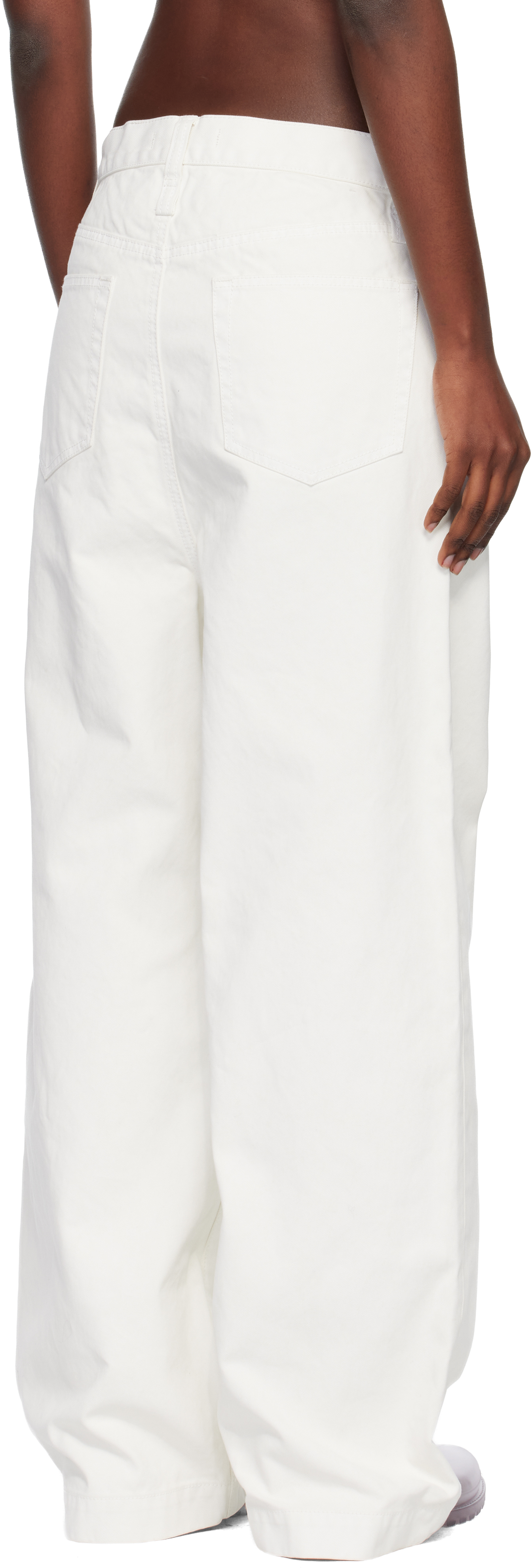 Issey Miyake White Sculptural Jeans In White