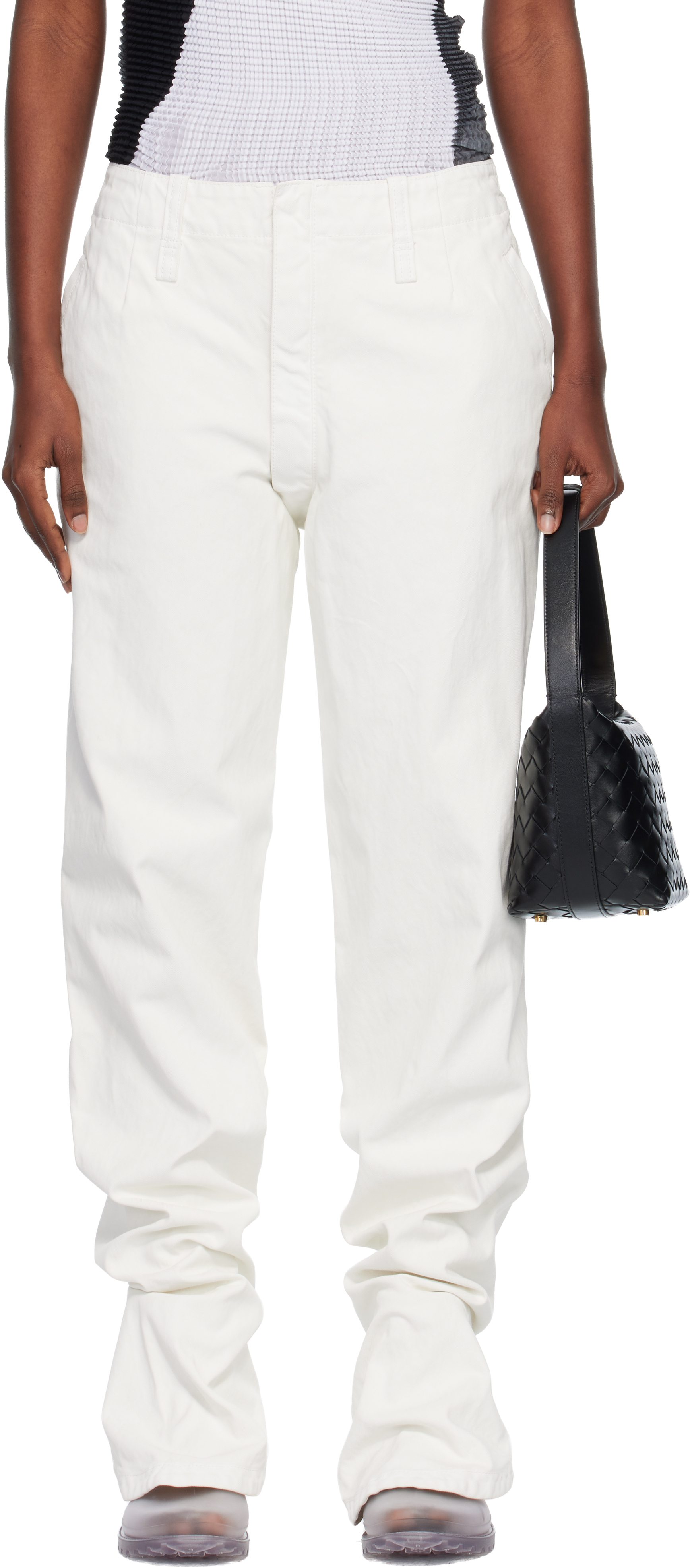 Issey Miyake White Sculptural Jeans In White