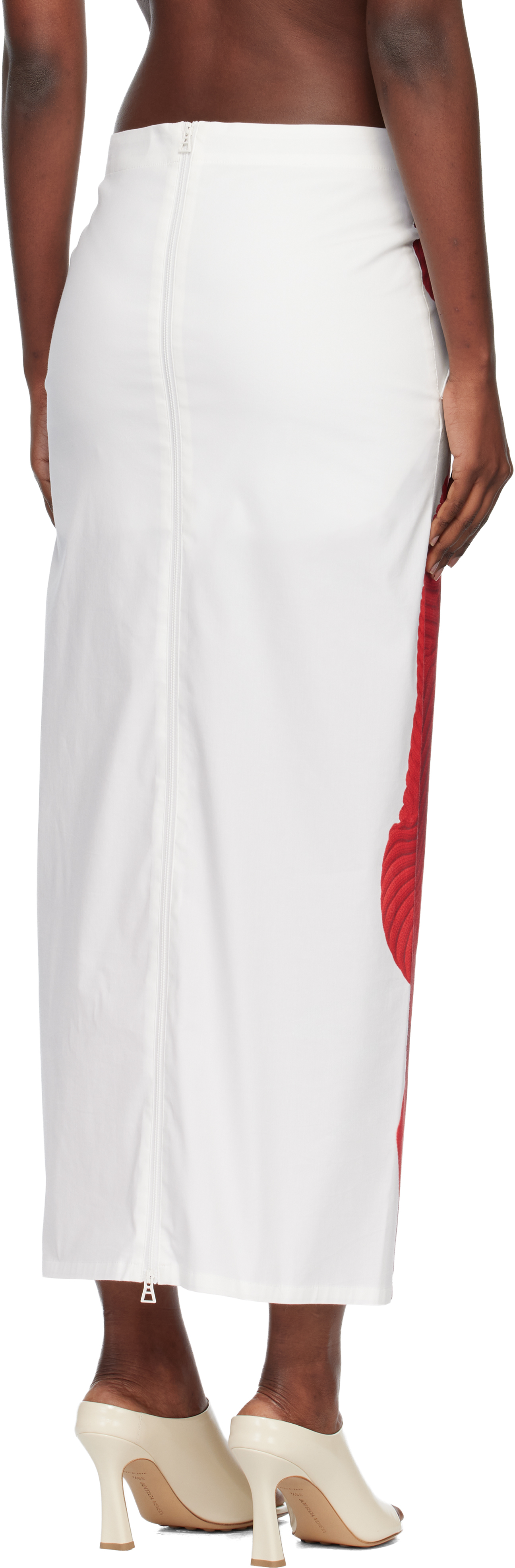 Issey Miyake White & Red Knit 'as Represented' Midi Skirt In Red