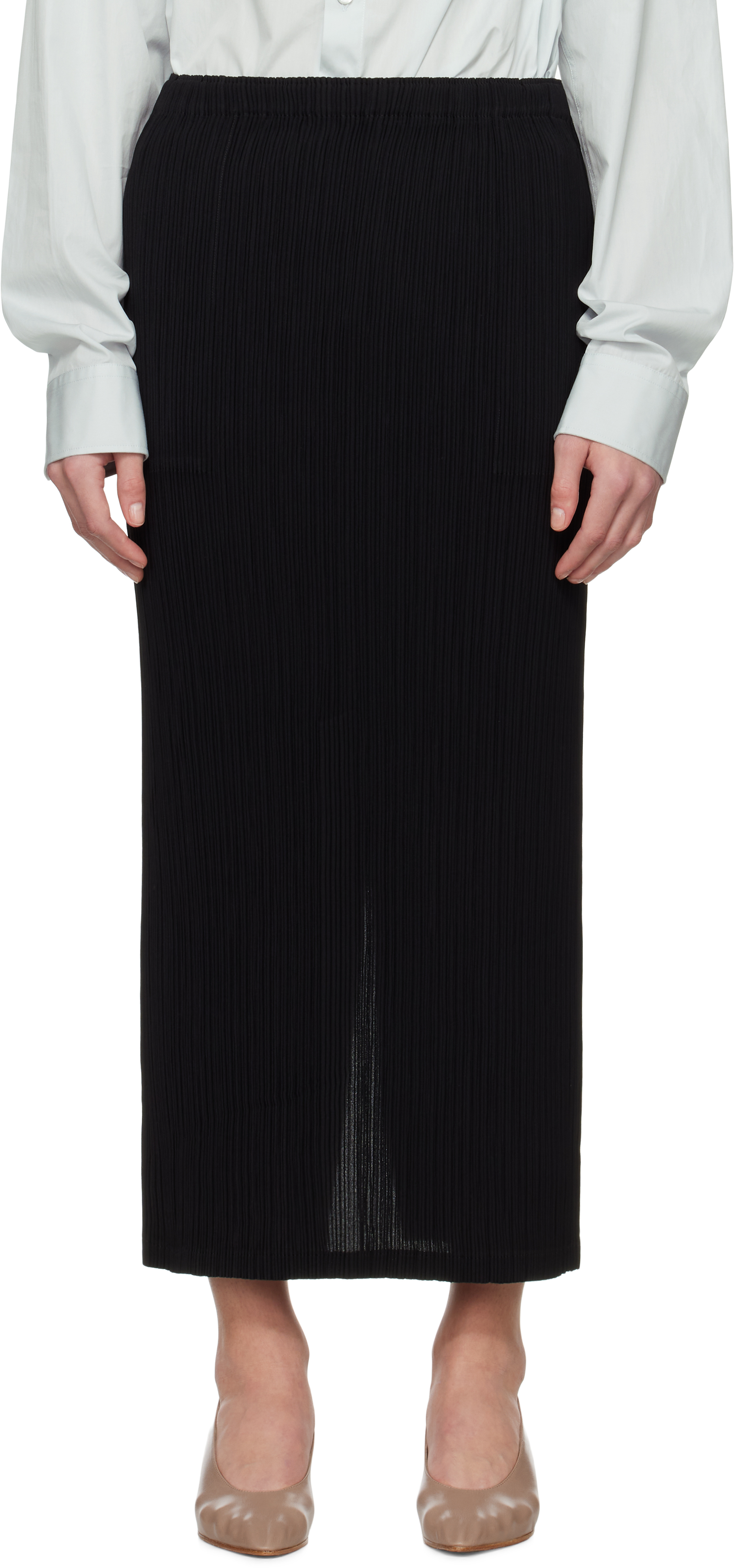 Issey Miyake Black Hatching Bottoms Maxi Skirt