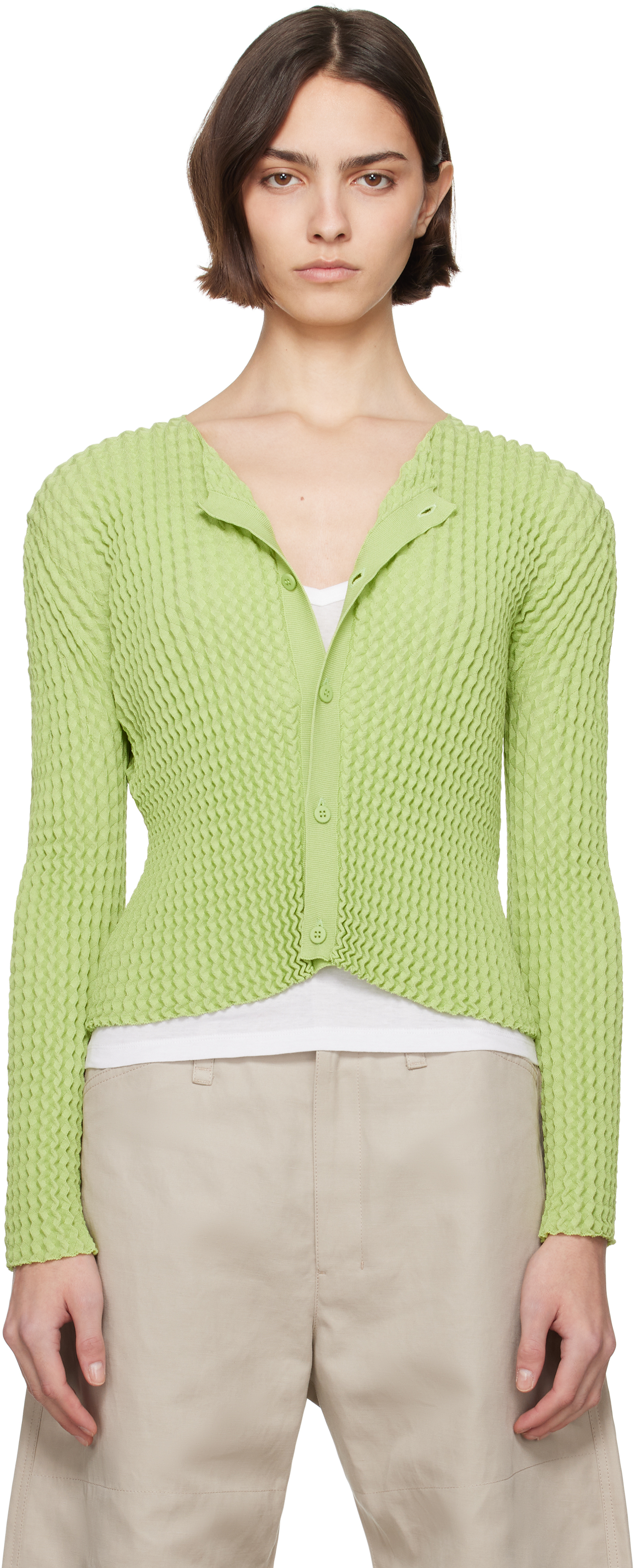 Issey Miyake Green April Spongy-56 Cardigan